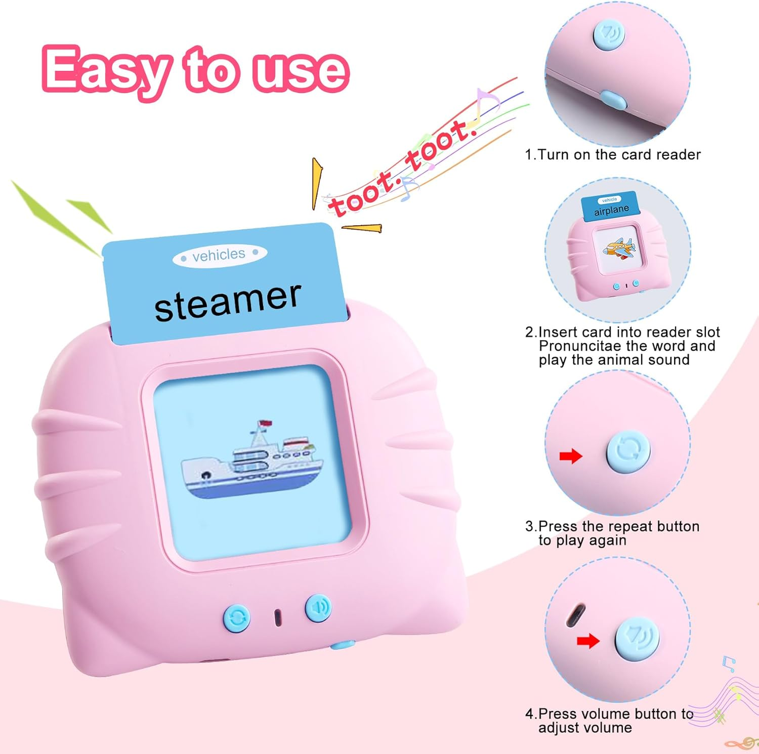 MINIBEAR Talking Flash Cards Kids' Electronic Speak Toys Autistic Children Educational Toys Preschool Montessori Toys Sensory Toys Learning Toys for 2 3 4 Years Old Girls English Learning Tools image number 5