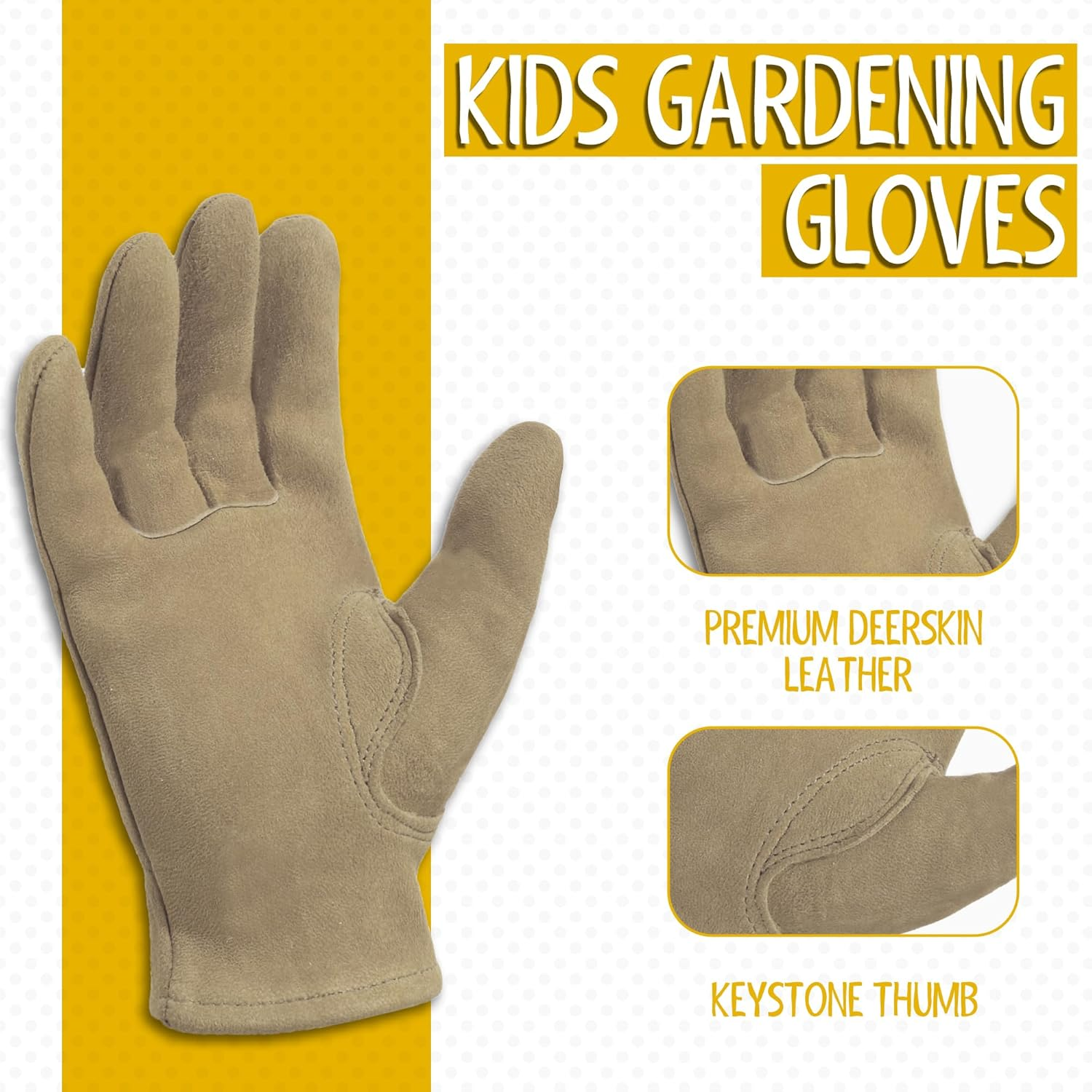 HANDLANDY Genuine Kids Leather Work Gloves for Ages 3-11, Children Gardening Gloves for Boys, Girls image number 5