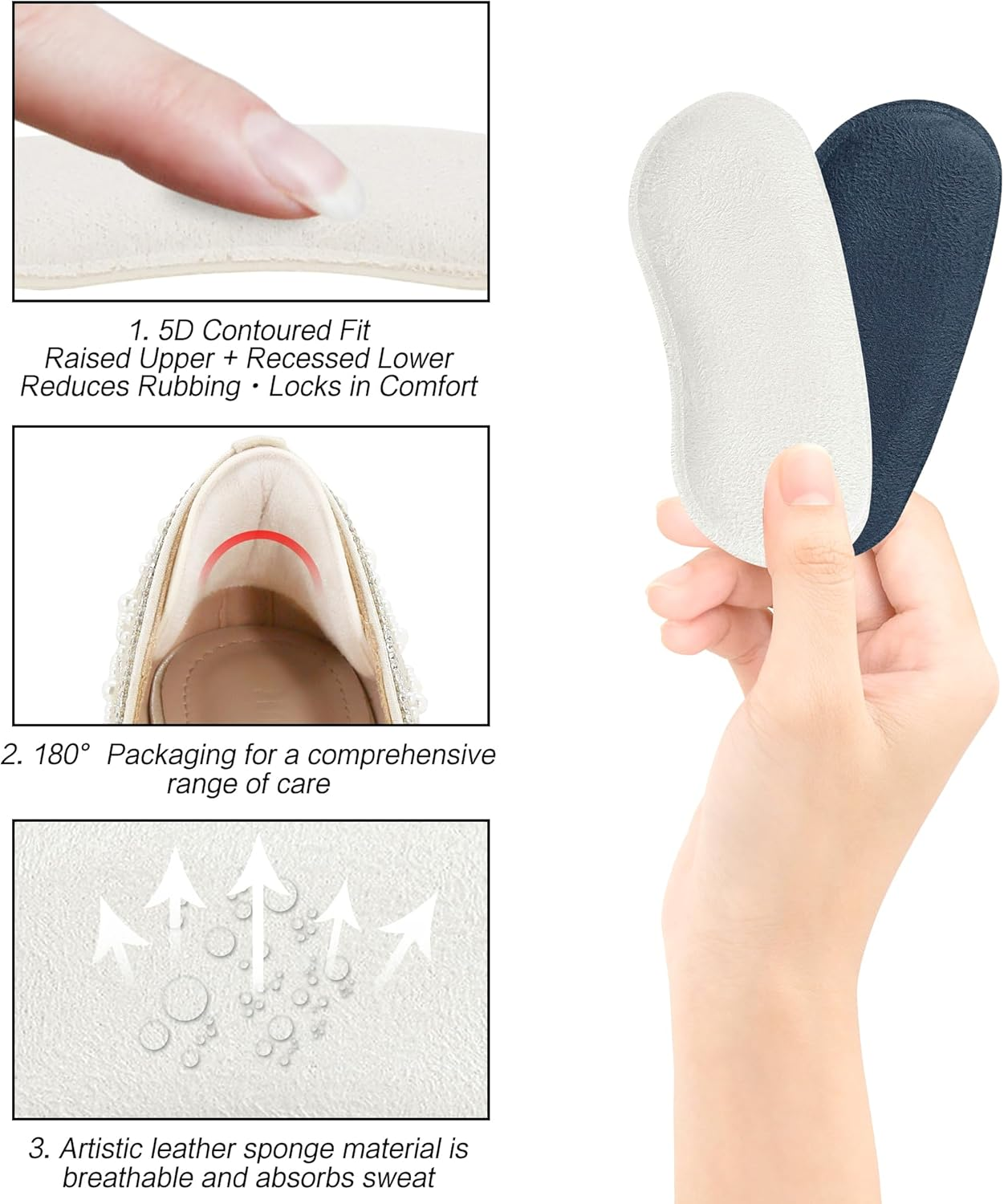 YBVABE Heel Grips Liner Cushions Inserts for Shoes Too Big - 8 Pieces Large Heel Pads Snugs for Sports Shoes Too Big, Improved Fit and Comfort Filler for Men & Women, Stop Heel Slip and Blister - Beige image number 5