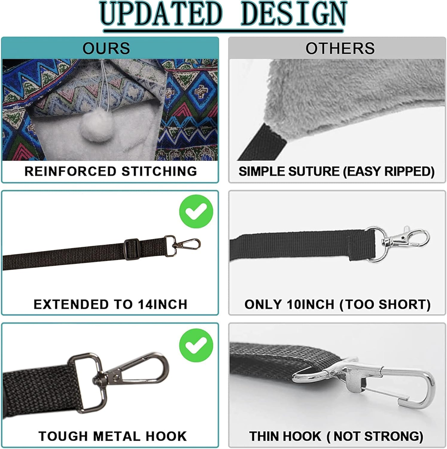 JSPYFITS Cat Cage Hammock with Ball,Double Layer Hanging Adjustable Soft Pet Bed Suit for Kitten Ferret Puppy Rabbit or Small Pet, 2 Level Indoor Bed for All Season(Blue Whale) image number 4