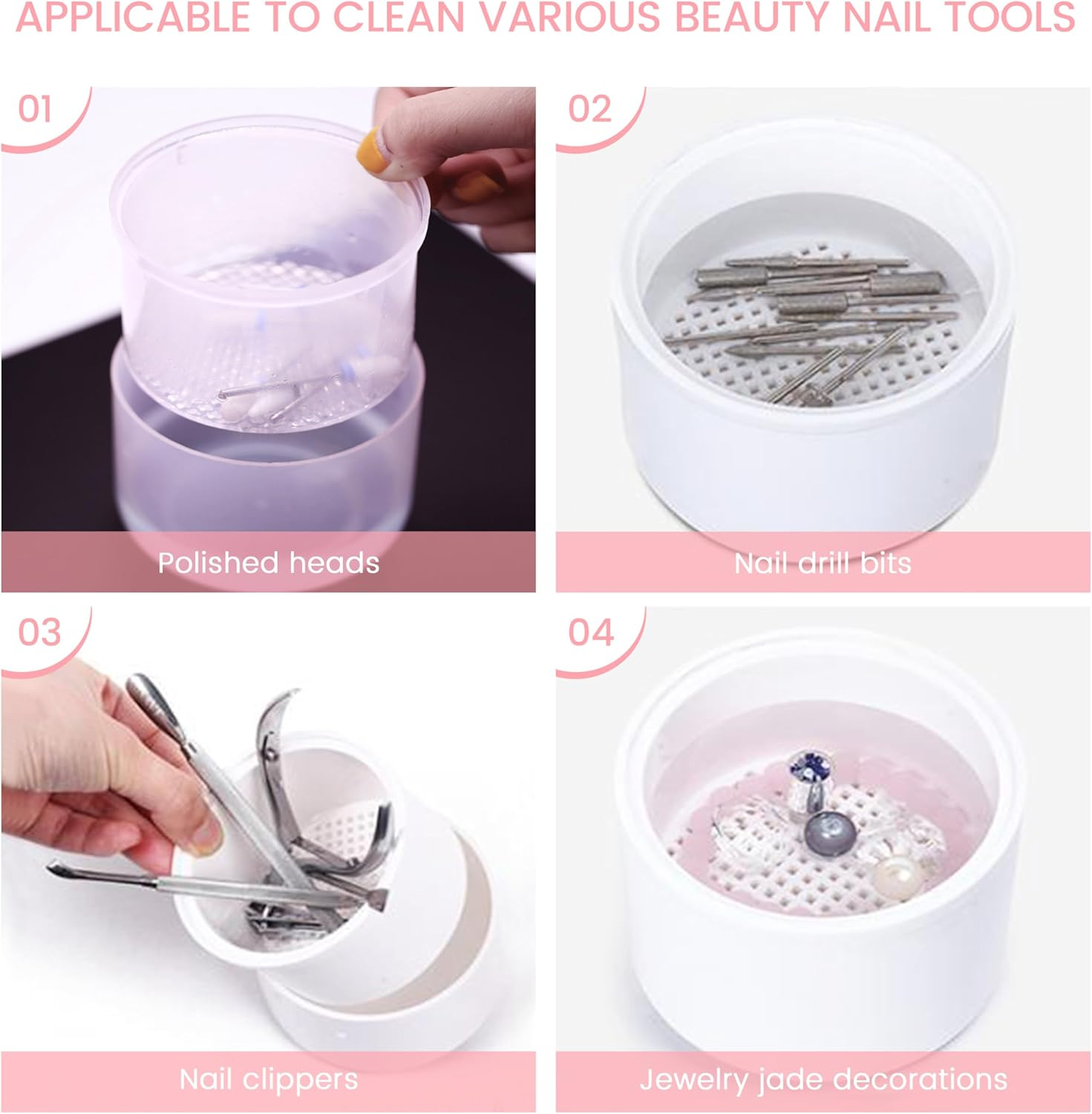 4Colors Nail Art Tools Cleaner Storage Box Nail Drill Bits Clipper Cutter Alcohol Soaking Cleaner Tweezers Accessories Clean Nail Tools (Clear) image number 2