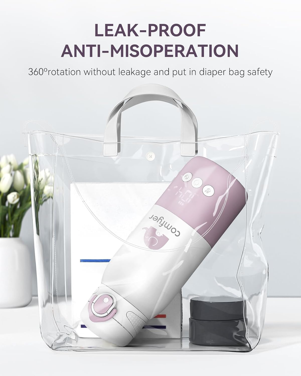 Portable Bottle Warmer on the Go for Baby, Fast Heating and Long Battery Life 12000 Mah, Two Heating Modes for Breast Milk and Water, 340 Ml Capacity, for Car and Plane Travel