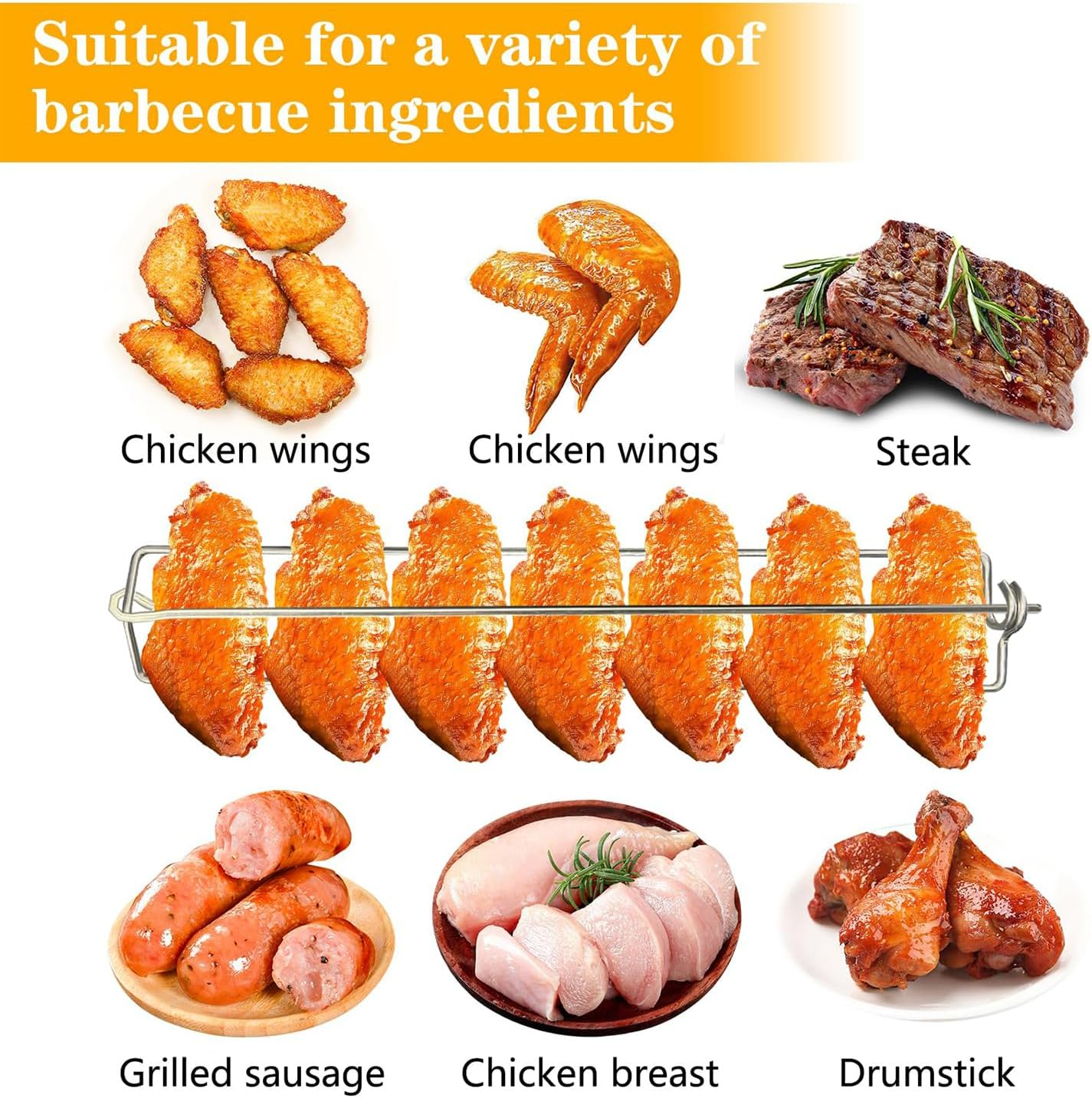 4 Pcs Flat Chicken Wing BBQ Fork, Chicken Wing Holder for Grill, Wing Rails for Chicken, Clamping Wing Rails, Stainless Steel Chicken Wings Grilling Rails, Comes with 2 Silicone Oil Brushes image number 2