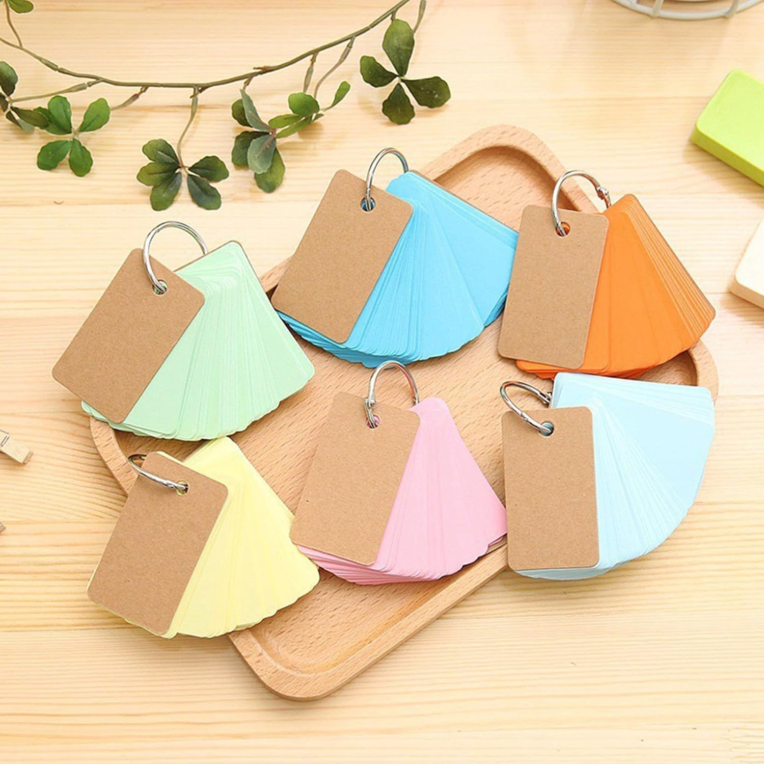 300 Pieces Multicolor Kraft Paper Binder Ring Easy Flip Flash Card/Study Cards/Memo Scratch Pads/Bookmark/Diy Greeting/Index Card Stock/Note Card 2.2 X 3.5 Inches (50 Sheets per Set) image number 3