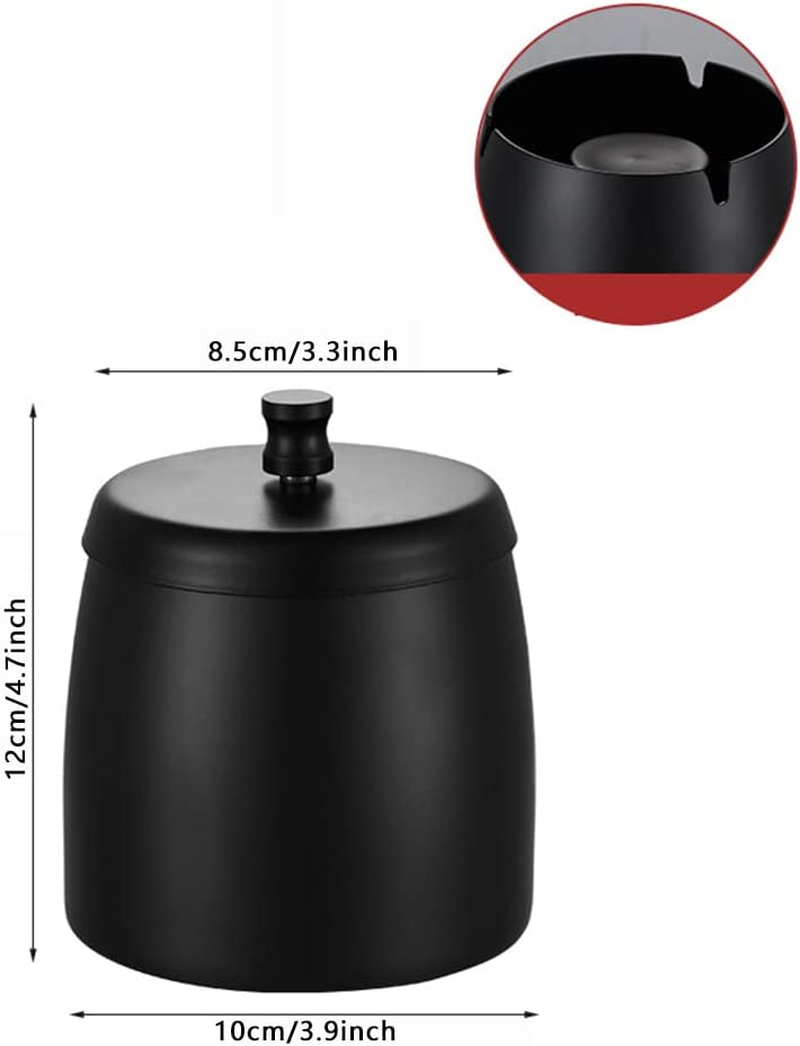 Large Stainless Steel Ashtray Smokeless, Odorless Thickened Windproof Ashtray with Lid, Portable Ashtray for Home Office Tabletop outside Patio Outdoor Balcony -Black