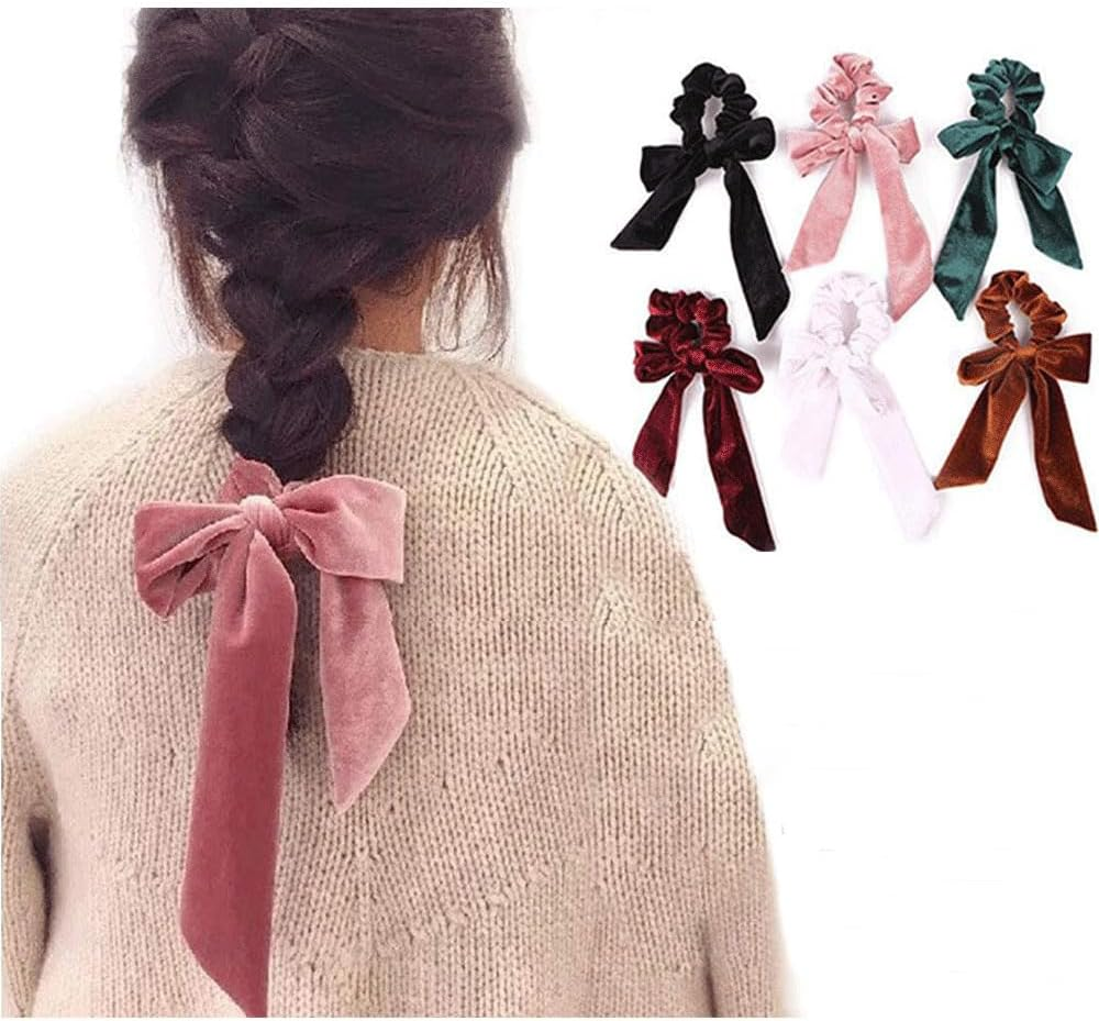 Pack of 2 Hair Bows with Bow, Velvet Hair Bowknot Hair Bands, Elastic Bow Hair Bands, Ponytail Holder, Hair Scrunchie, Bow, Hair Accessories for Women, Purple image number 2