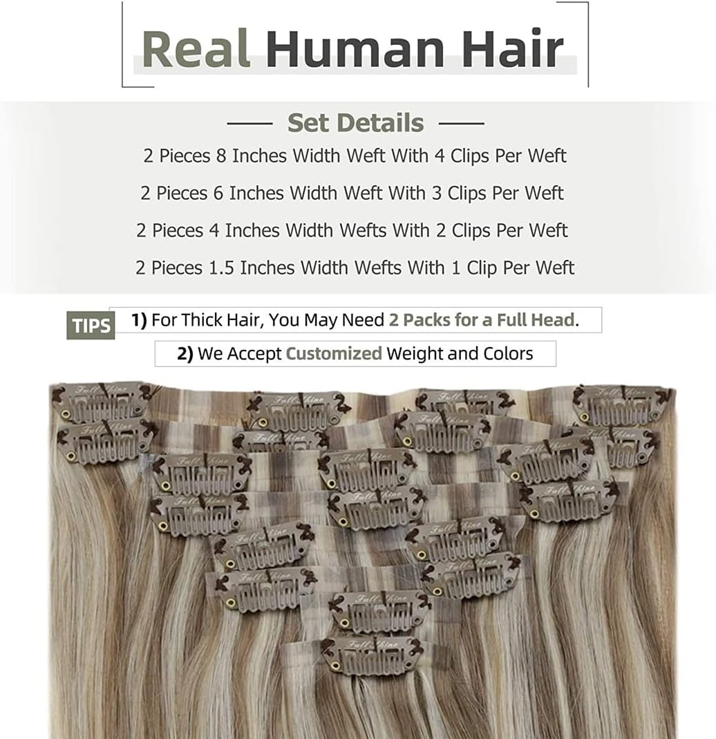 Pu Clip Hair Extensions Remy Human Hair 100G Seamless Invisible Clip in Extensions Human Hair Color Blonde Greyp60 16Inches 100G/Set image number 6
