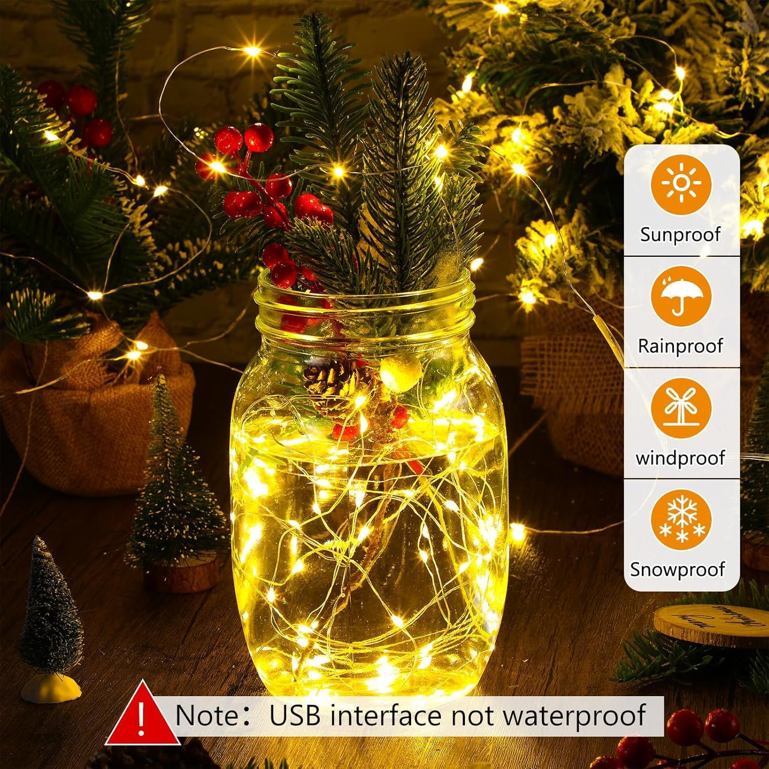 4 Pack Fairy LED String Light USB Powered Operated, 2M/20 LED USB Powered String Light, Indoor Outdoor String Lights for Xmas Tree,Wedding, Halloween, Party, Garden Decoration(Warm White) image number 5