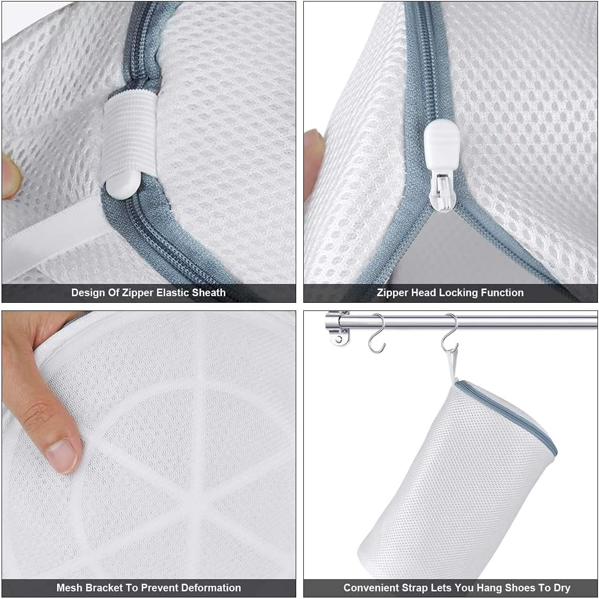 Laundry Bag for Shoes, Polyester Zippered Mesh Shoes Wash Bags, Reusable Shoe Wash Bag for Washing Machine for Sneaker, Socks, Bras, Set of 2(XL+L) image number 4