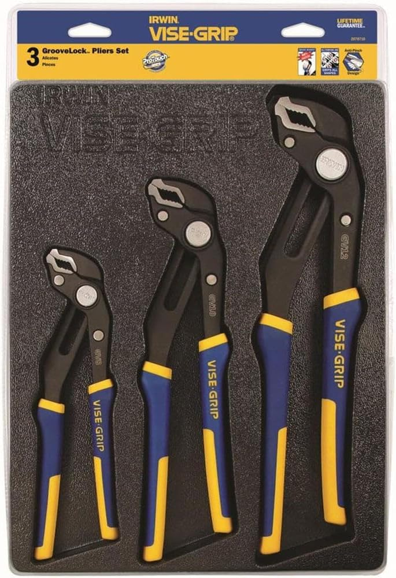 IRWIN Tools VISE-GRIP Groovelock Pliers, V-Jaw, 3-Piece Set (2078710)