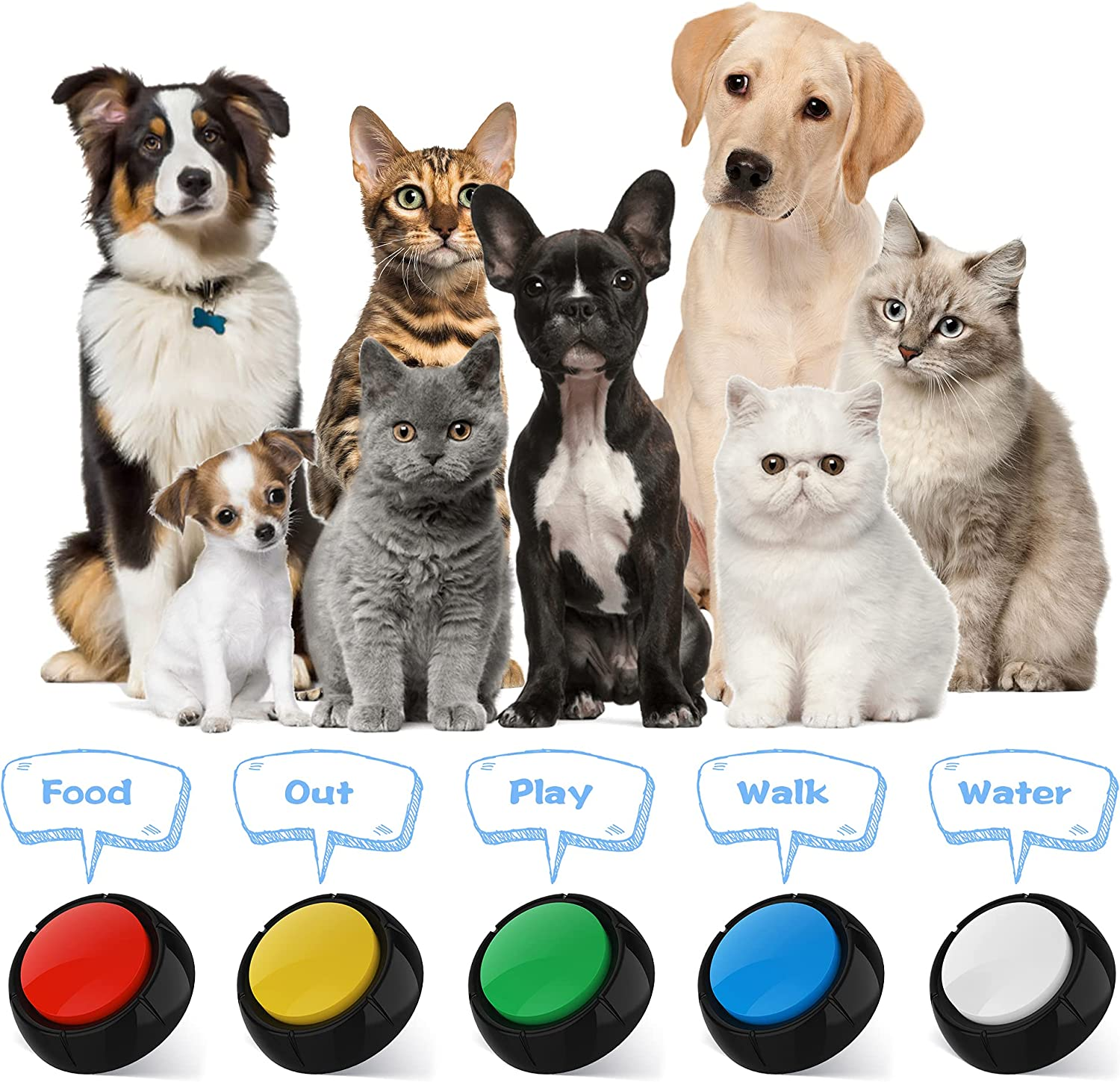 Dog Buttons for Communication Voice Recording Buttons Dog for Words Talking and Answer Buttons Personalized Sound Answering Buzzer Best Toys for Dog Tranning (8 Pack)