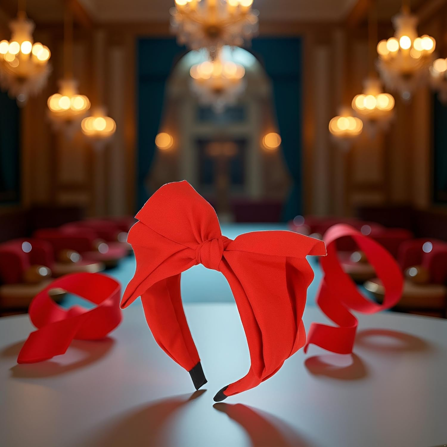 1Pc Red Women'S Bowknot Headband,Exquisite Knotted Bow Headbands for Women Headbands with Double Layer Bows Red Top Knot Bows Head Band Accessories for Women Girls Hair Care Accessories image number 6