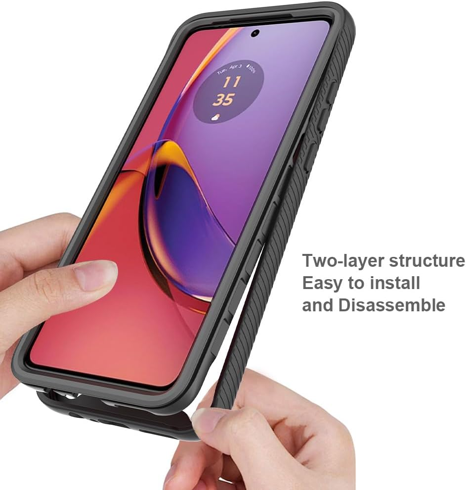 Ronrun for Motorola Moto G84 Case, with Built-In Screen Protector 360&deg; Full Body Shockproof Protection Armour Slim Fit Cover for Motorola Moto G84 Black