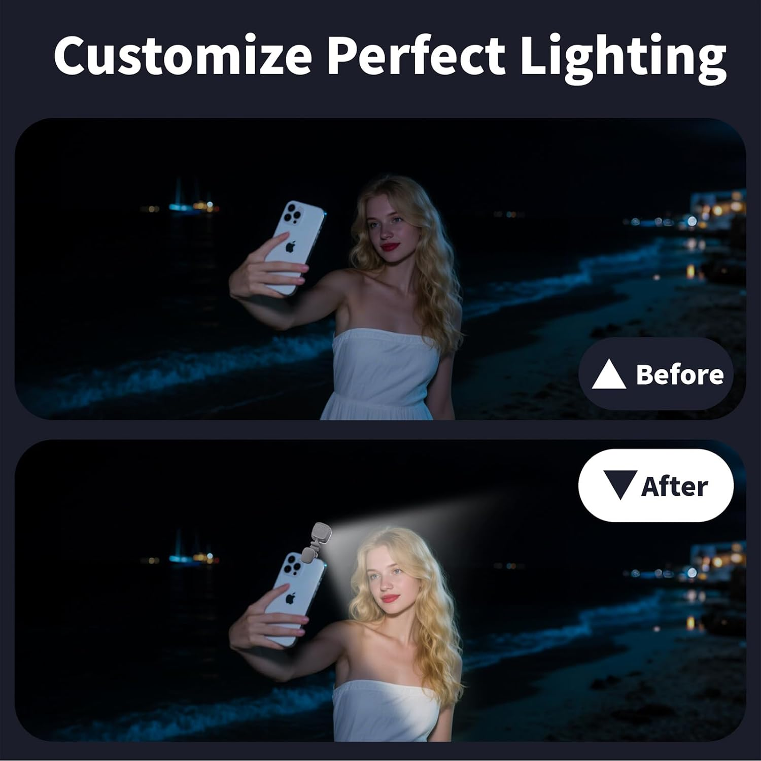 ENUOLI Portable Fill Light - 3 Colors & 9 Dimming Levels, Rechargeable Cell Phone Selfie Lights, Rechargeable Clip-On Selfie Lights for Makeup/Photography, Clip on Phone/Laptop/Camera