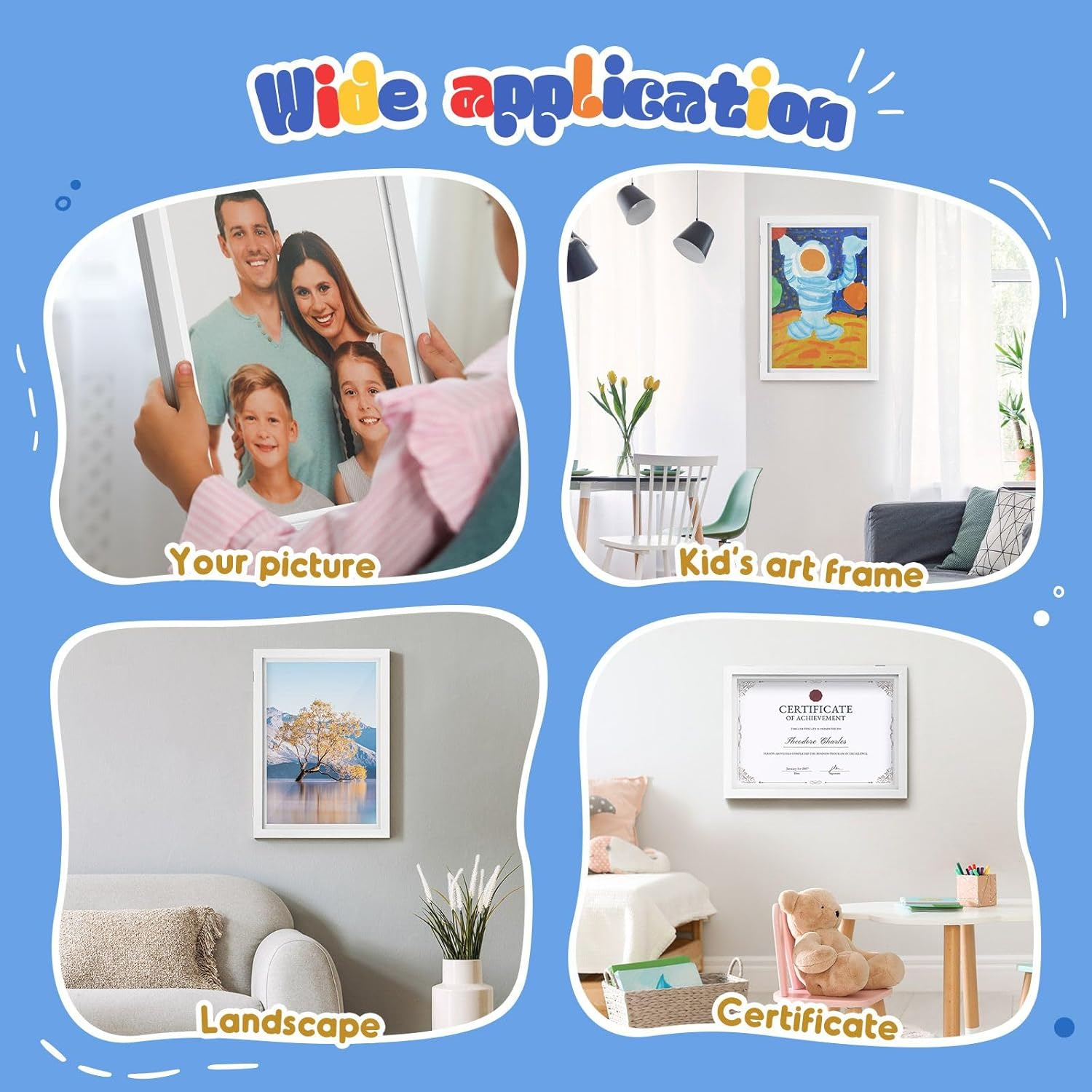 4Pcs A3 Photo Frames Craft Display Kids Art Drawings Canvas Artwork Wall Hanging Storage Wooden Children 150 Pictures Family Portrait Projects White image number 3