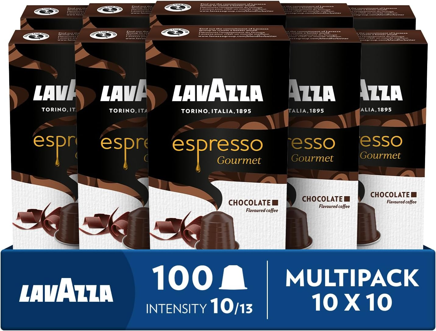 Lavazza, Espresso Gourmet Chocolate, 100 Aluminium Capsules Compatible with Nespresso* Original Machines, with the Natural Chocolate Aroma, Arabica & Robusta, Intensity 10/13, Medium Roasting image number 5