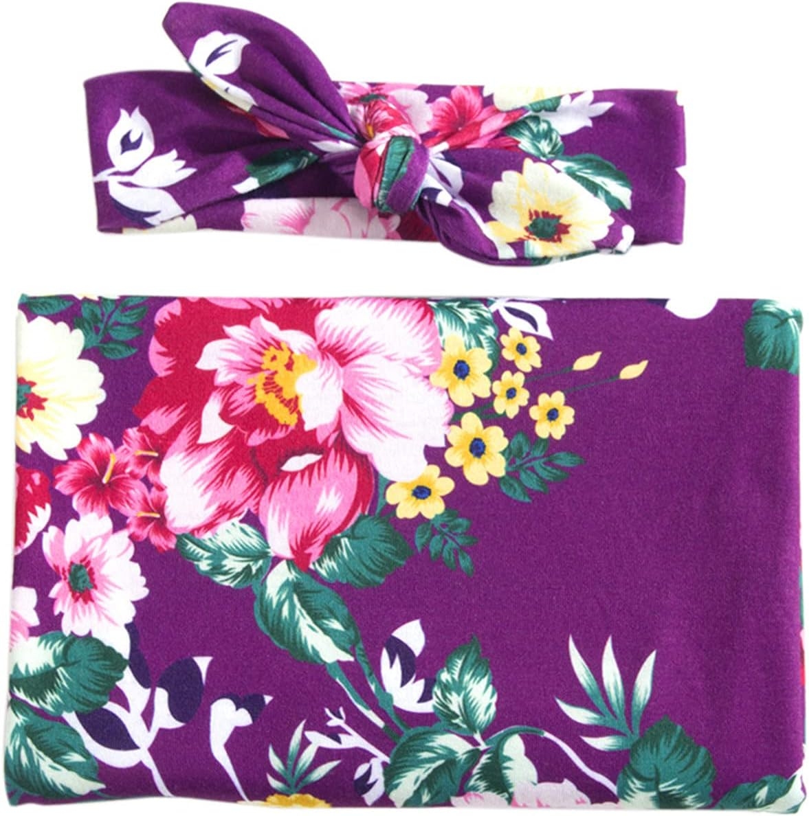 Maternity Robe Matching Bafby Receiving Swaddle Blanket Set Newborn Hospital Labor Delivery Nursing Pregnancy Robe (Purple - 3Pcs, L-XL) image number 6