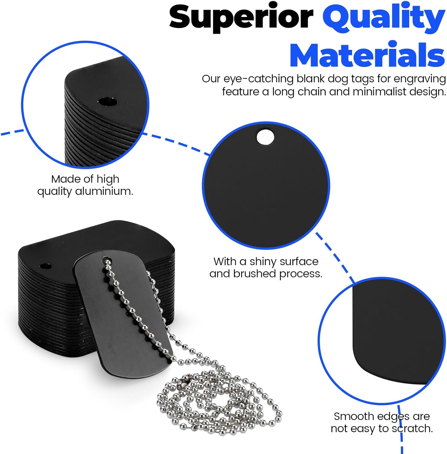 Sekonow Military Dog Tags Set, 25 Aluminum Blank Dog Tag Necklace + 25 Metal Bead Chain, Smooth Edge Rectangle Laser Engraving Labels for Army, DIY Craft, Black image number 4
