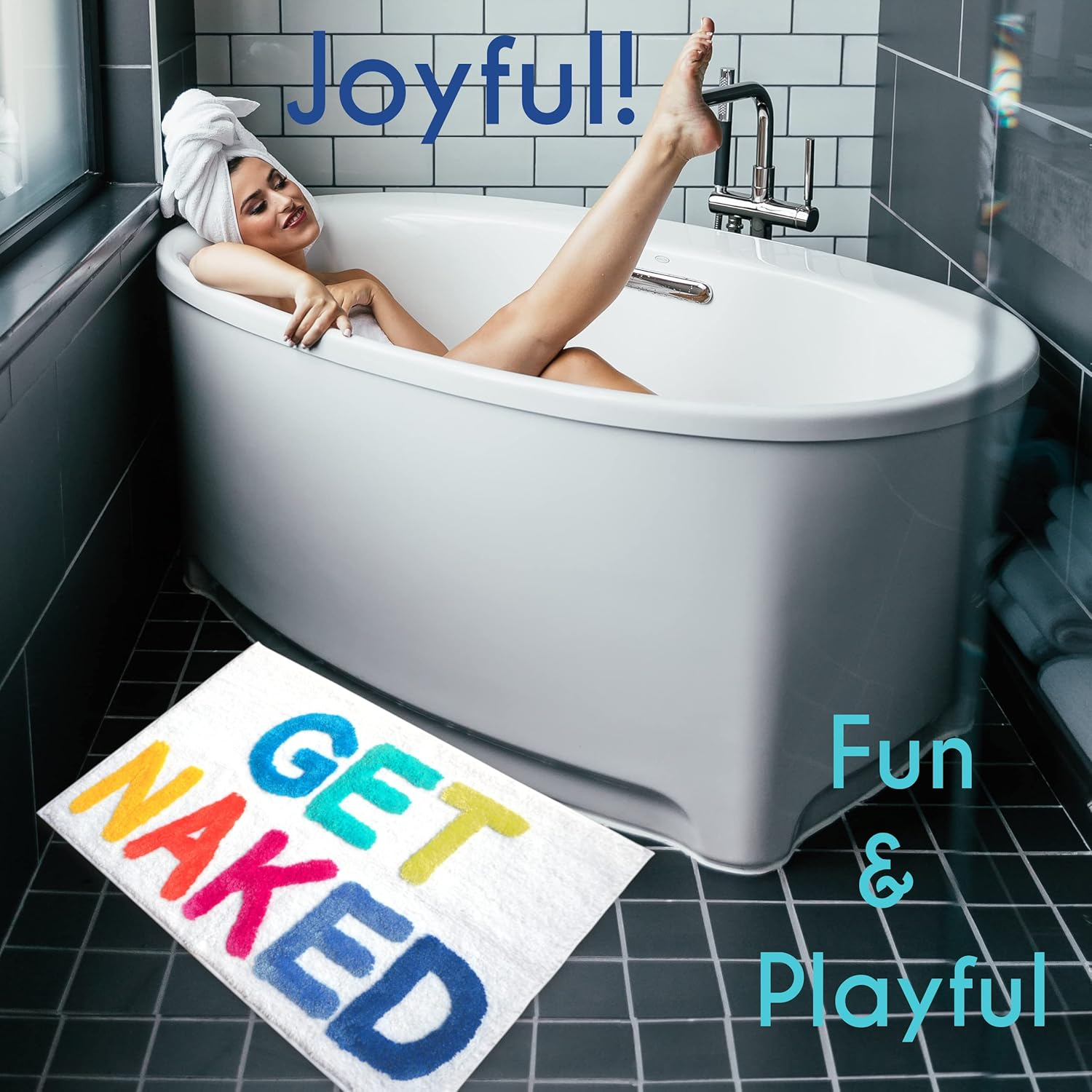 Evovee Get Naked Bath Mat Rainbow Funny Cute Colorful Bathroom Rugs Multicolor White Rug Shower Funny Bathroom Decor Fun Cute Bath Mat Non-Slip image number 2