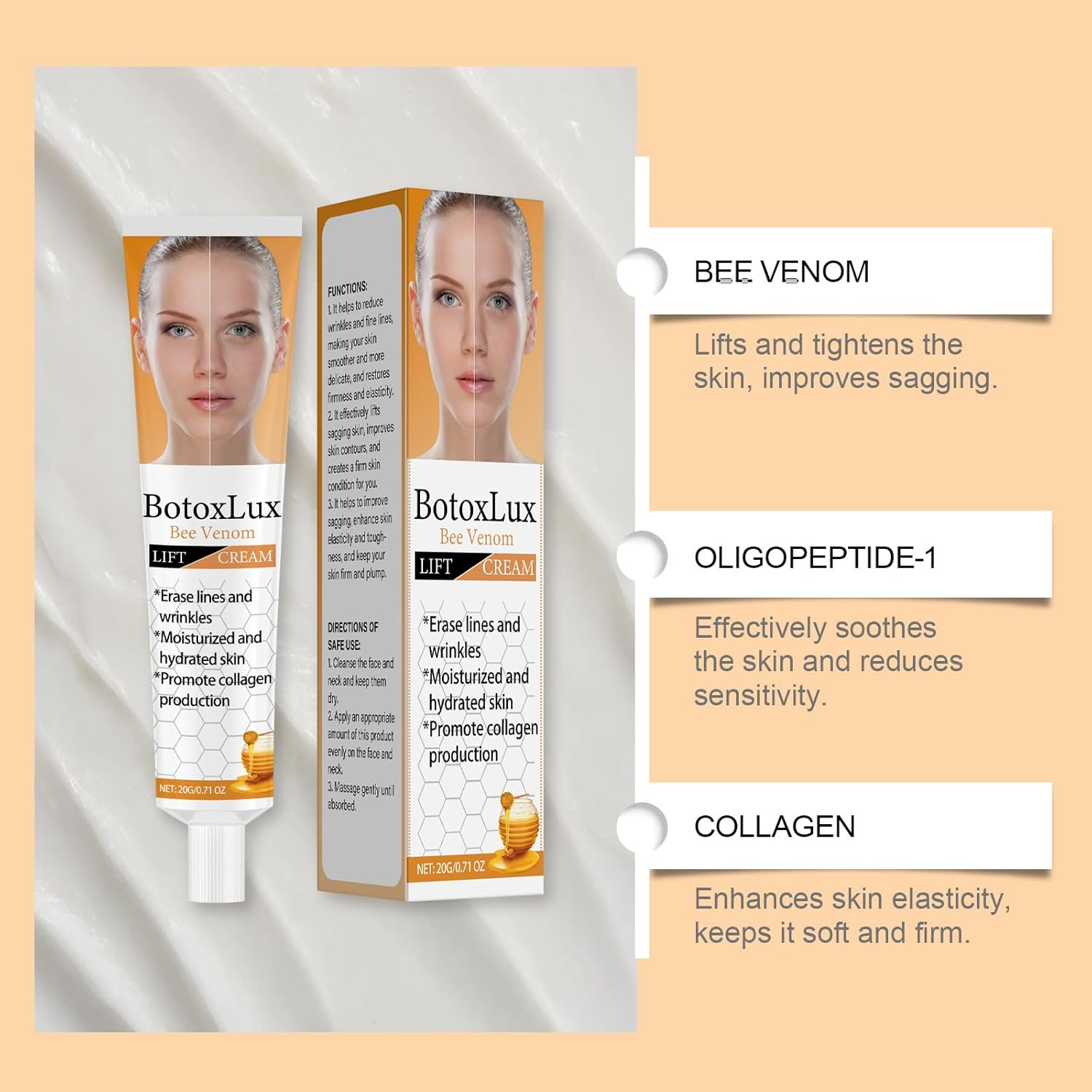 2PCS Botox Bee Venom Cream,Face Cream Moisturiser,Wrinkle Removal & Firming,Lifting & Moisturizing for All Skin Type image number 1