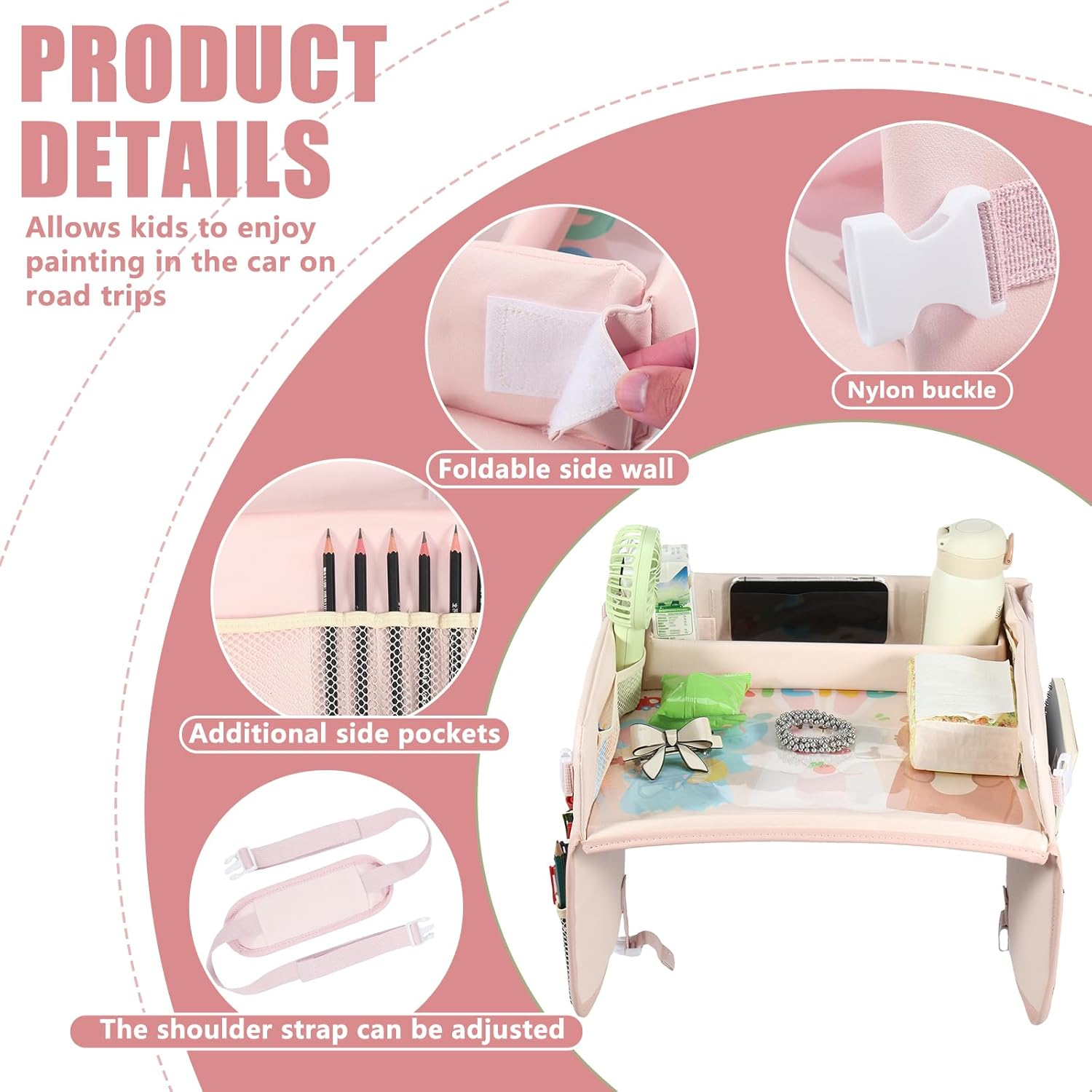 Kids Travel Tray Car Organizer, Waterproof Car Seat Table Tray for Kids, Toddler Car Seat Activity Table Tray,Portable Multifunction Car Lap Tray Backseat Tray for Airplane Drawing Watching TV image number 4