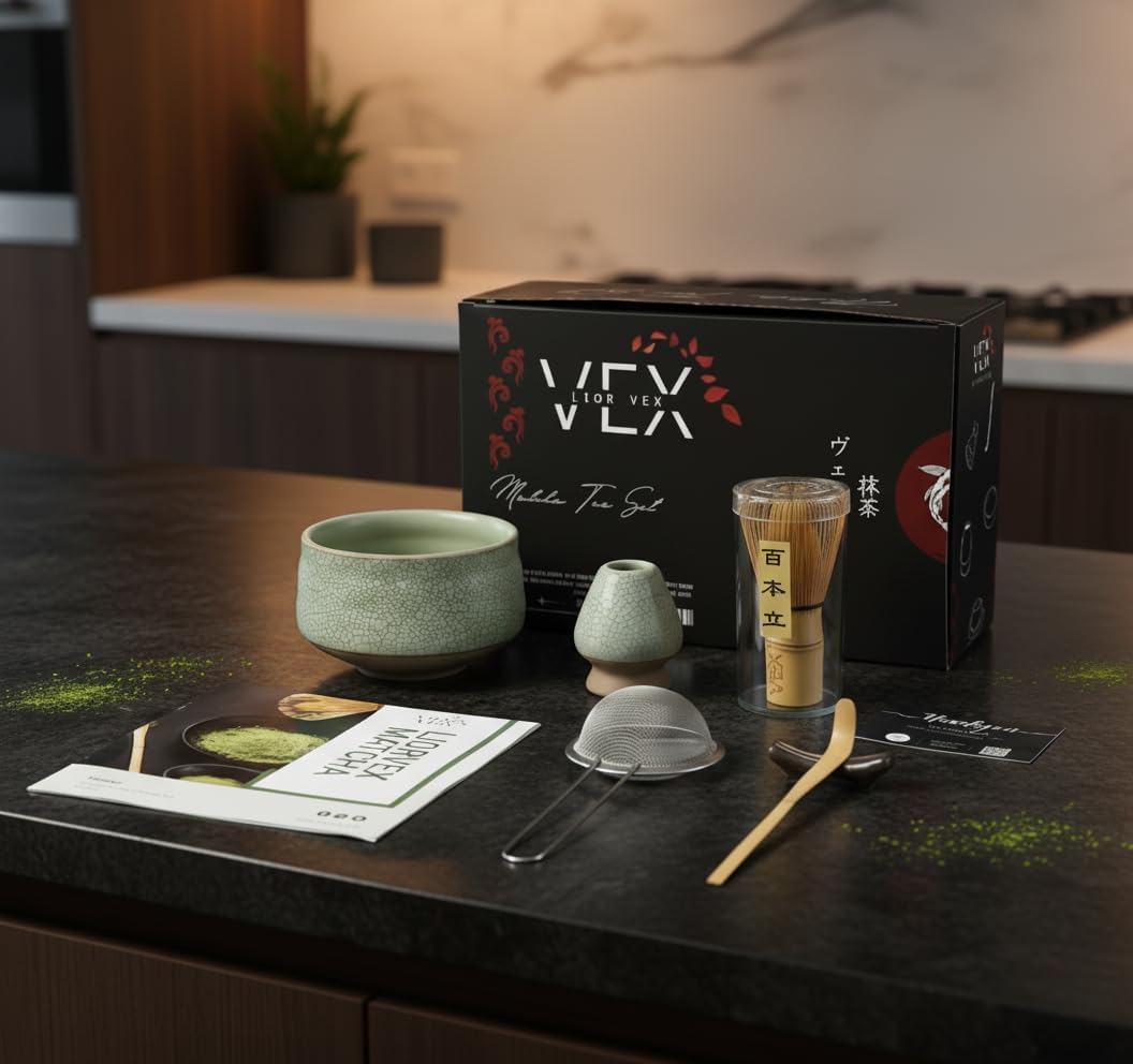 7 Piece Matcha Set - Japanese Matcha Whisk Set, Tea Kit Includes Ceramic Bowl, Bamboo Whisk Holder & Sifter - Complete Matcha Kit Set for Matcha Beginners & Lovers