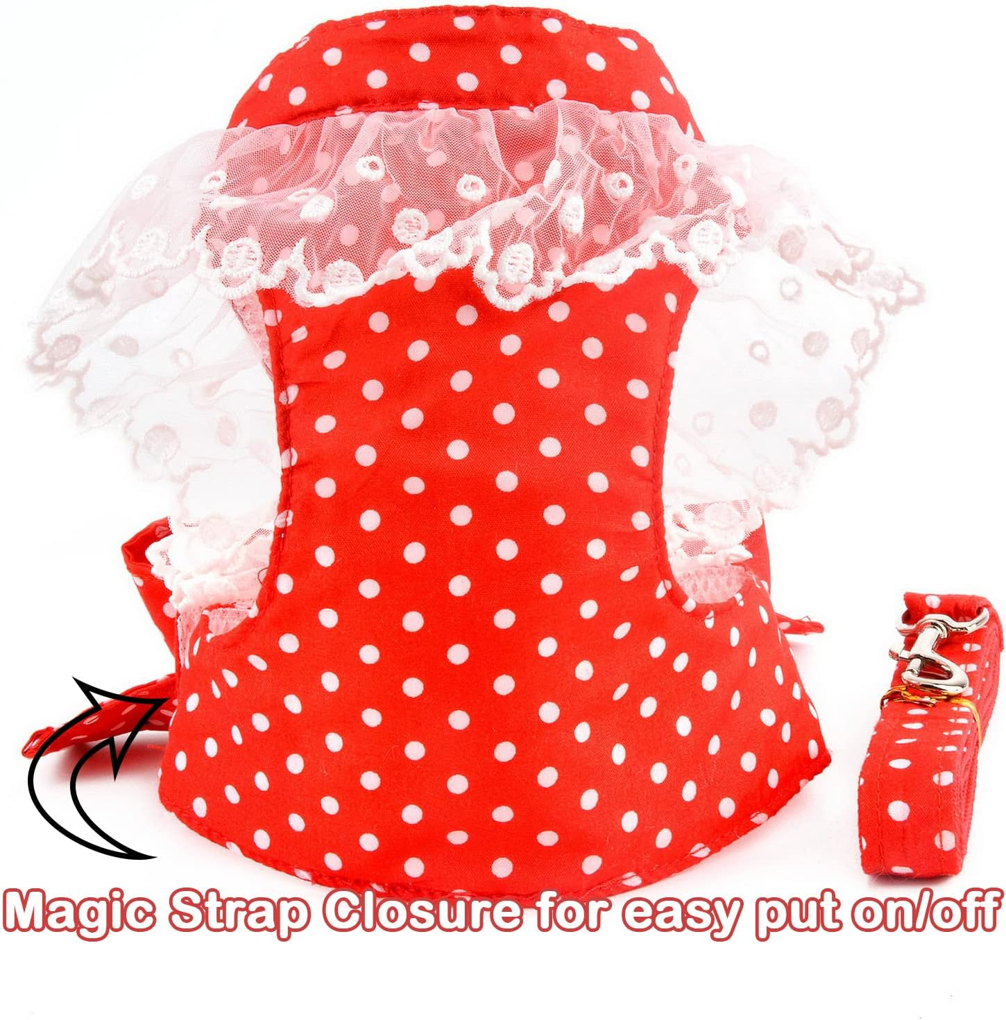 Zunea No Pull Dog Vest Harnesses for Small Dogs Cats Polka Dots Puppy Girls Harness and Lead Set Soft Breathable Mesh Harness Dress with Bowknot Lace Neck Pet Apparel for Chihuahua Yorkie Red XXL image number 3