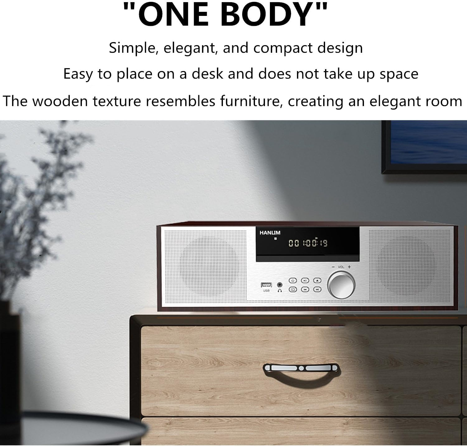 Vintage Micro Hifi System CD Player 40W CD Stereo Mini Component, Fm/Bluetooth Compatible/Usb/Aux/Remote Control/Headphone Jack, Compatible with High Resolution Sound Source,Silver,Wooden image number 6