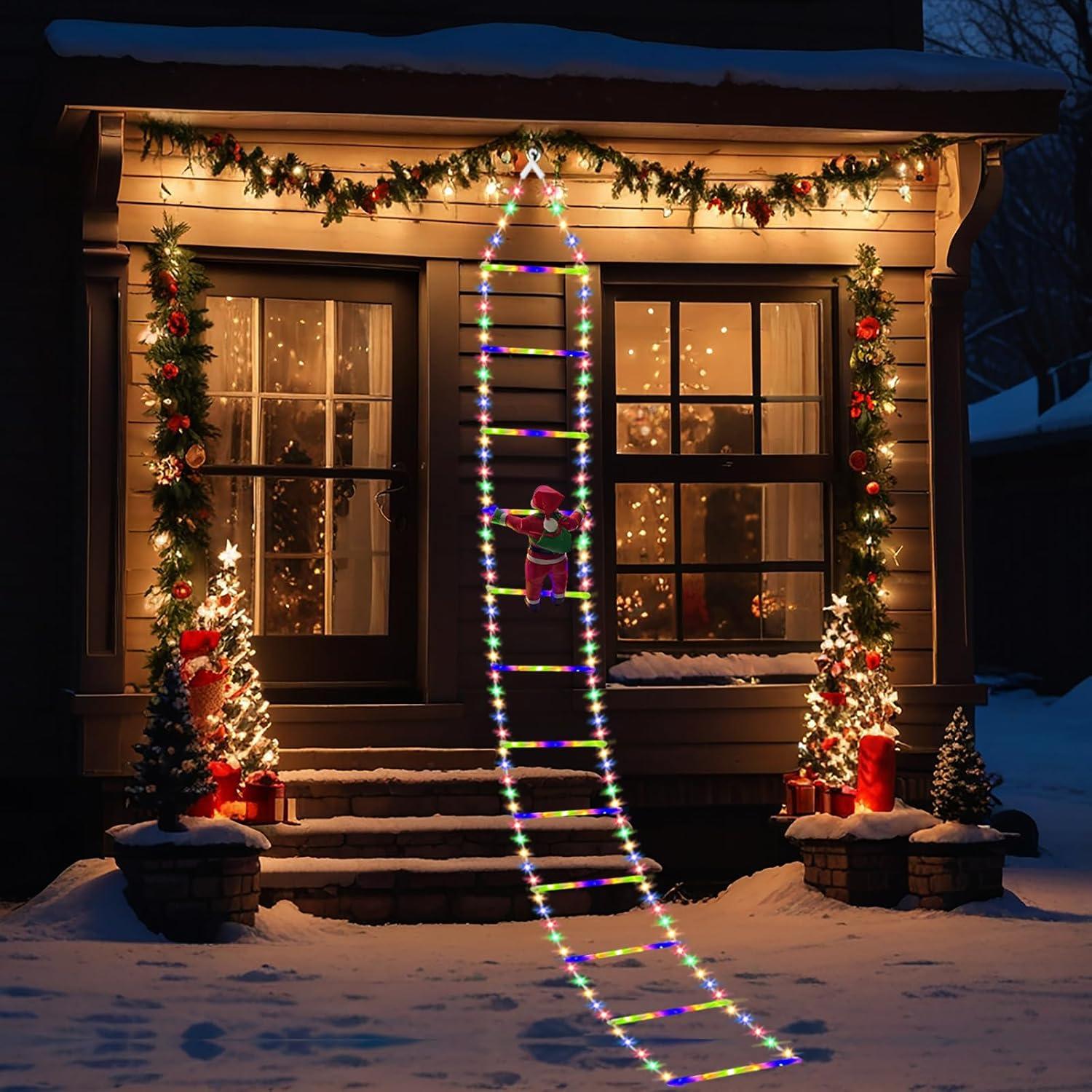 3M Christmas Santa Climbing Ladder Lights, Christmas LED Stairs Lights Decorations with 8 Modes for Home Staircases Christmas Trees Outdoor Indoor Xmas Decor image number 1