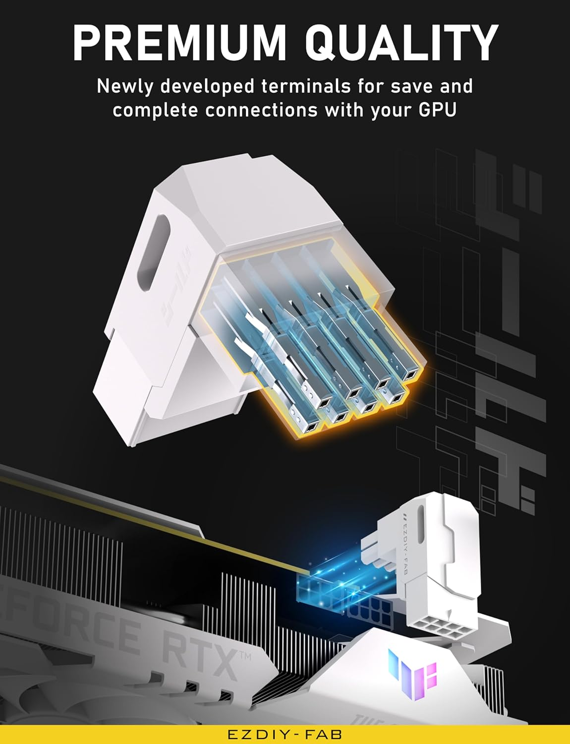 EZDIY-FAB Shield Series 8-Pin Pcie GPU Power Adapter,90-Degree Angled Connector, Aluminum Design for Graphics Cards &ndash; Reverse Type,White-1 Pack image number 2