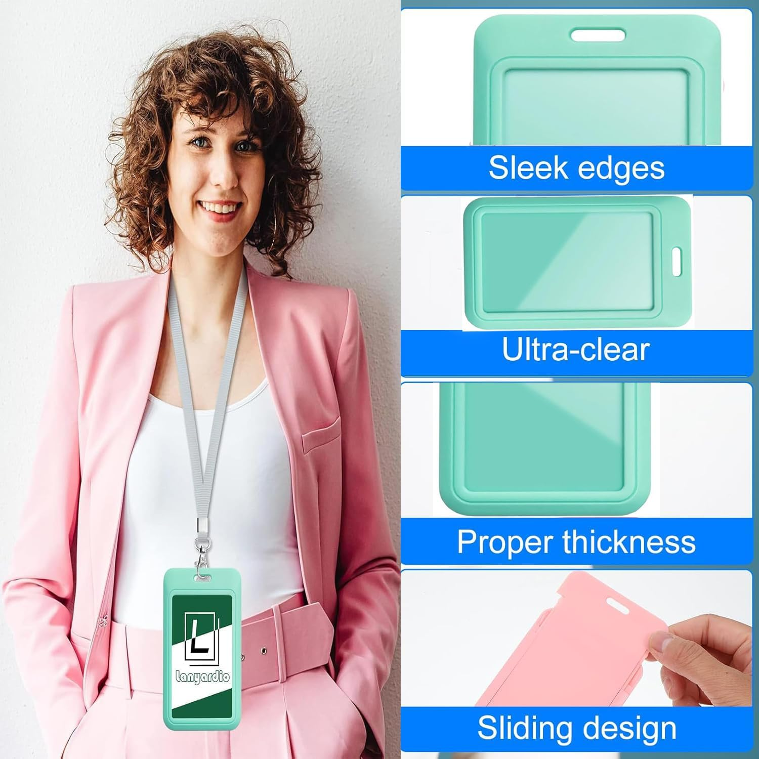 Yharnamite 4 Pcs Sliding ID Badge Holder with Clear Window ID Card Protector, Slide Open ID Card Case Vertical Work Badge Holder for Office, School, Credit Cards, Driver&rsquo;S Licenses and Passes (Green)