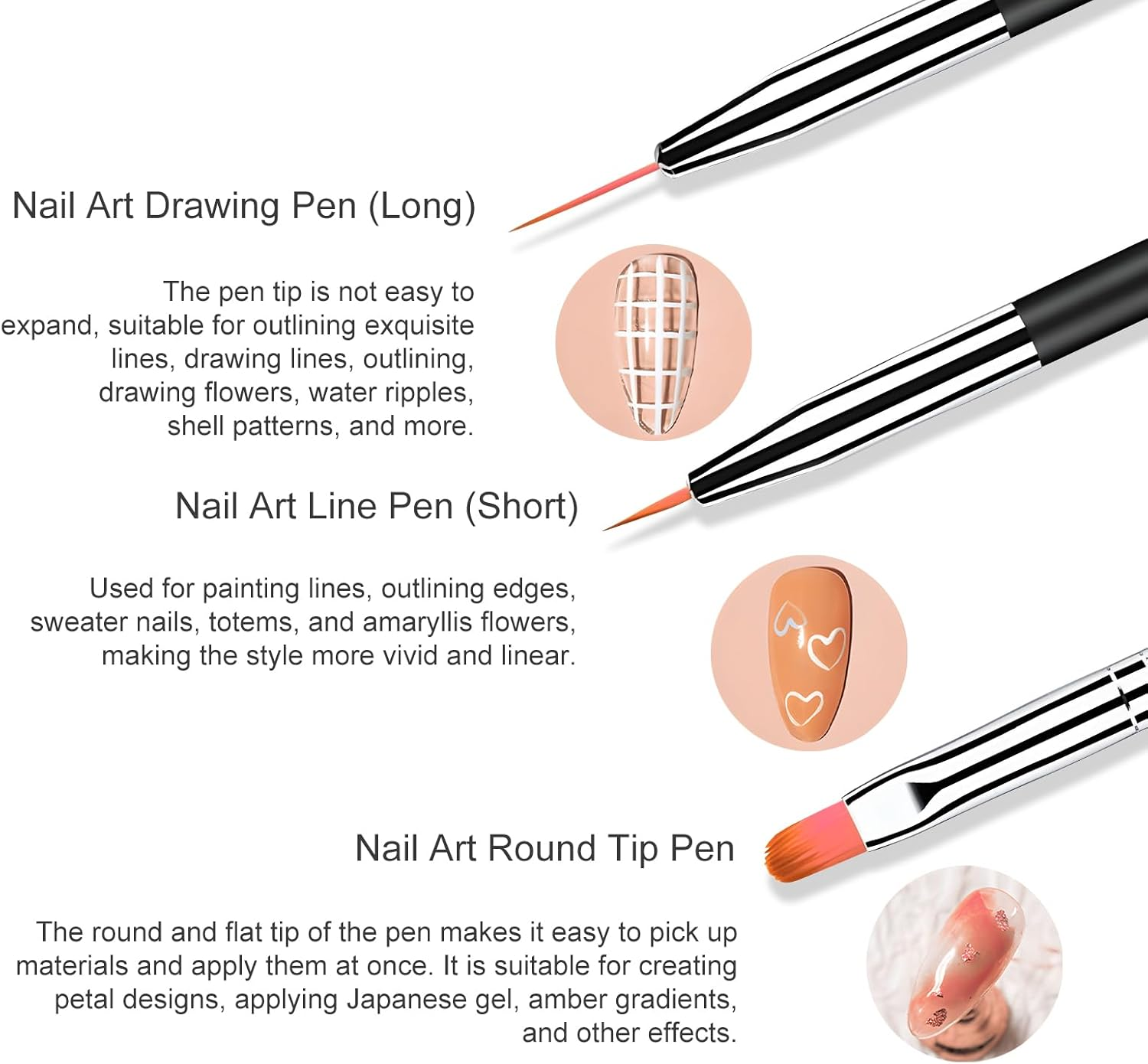 6 Pcs Nail Art Brush Set,Double Ended Fine Nail Liner Brush Dotting Pen Painting Tools with Nail Extension Gel Brush, Builder Gel Brush, Nail Art Liner Brush, Nail Dotting Pen for DIY Manicure, Black image number 5