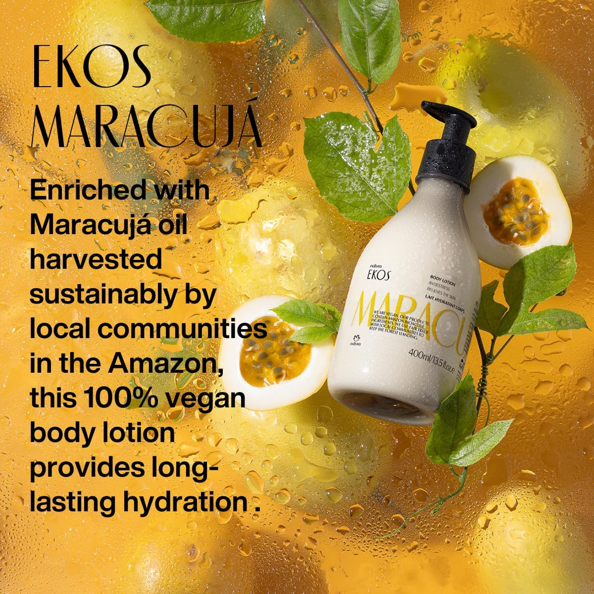 NATURA - Ekos Maracuja Body Milk - Moisturises, Soothes and Smoothes the Skin - for Dry, Dehydrated Skin - Absorbs Quickly - 100% Vegan - Cruelty Free - 400 Ml image number 2