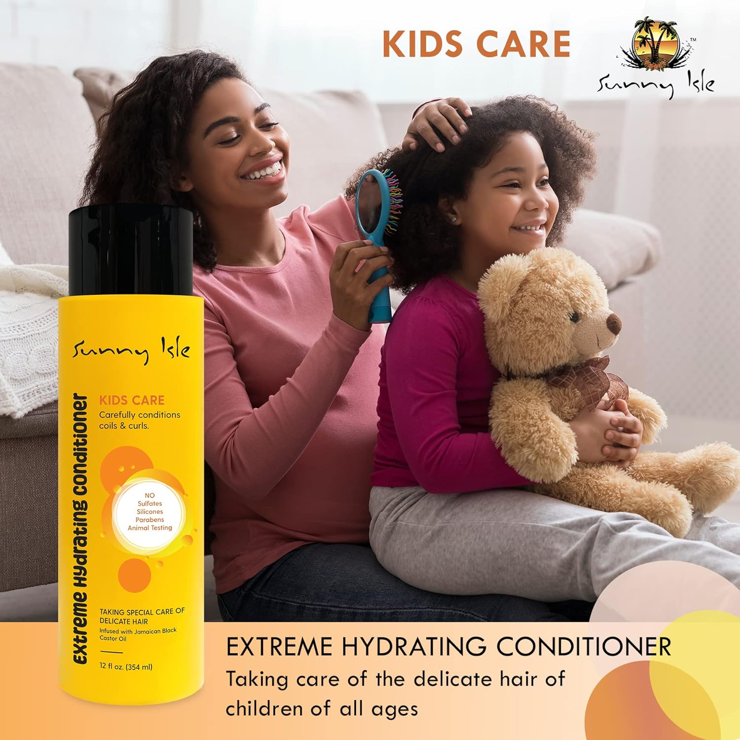 Sunny Isle Kids Care Extreme Hydrating Conditioner 12Oz | Gentle Care Coils, Waves & Curls | Jamaican Black Castor Oil Infused | Sulfate & Paraben FREE image number 3