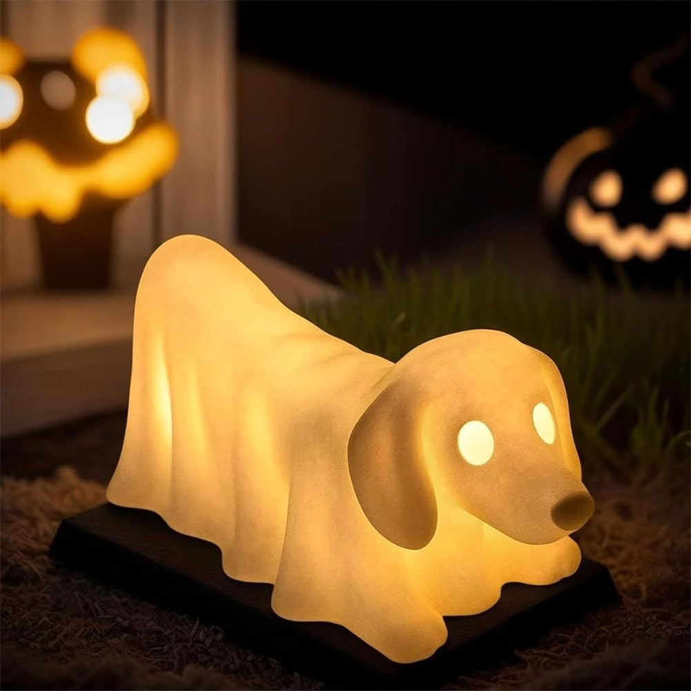Halloween Dachshund Pumpkin Lamp,Figurines Dachshund Ghost Lamps,Cute Decor Statues Nightlight,Ghost Lamp French Bulldog,Fans of Quirky Decor,The Dark Party Display and Dog Lovers image number 4
