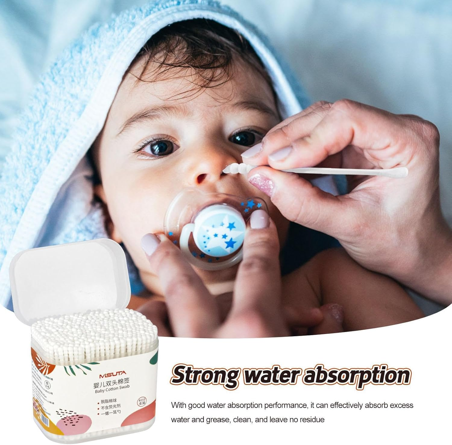 Baby Safety Cotton Swabs - Double Tipped Ear Swabs with Storage Box - Portable Beauty Tool for Ear Nose Clean, Wood Sticks image number 4