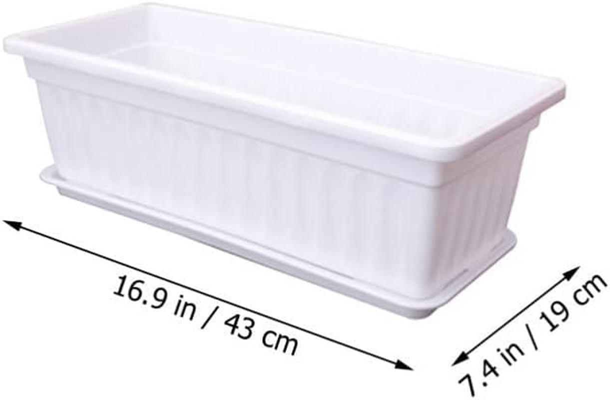 Happyyami Flower Window Box - 2Pcs Vegetable Planters - Rectangular - Long Pots with Trays - Rectangular Flower Pot White image number 5