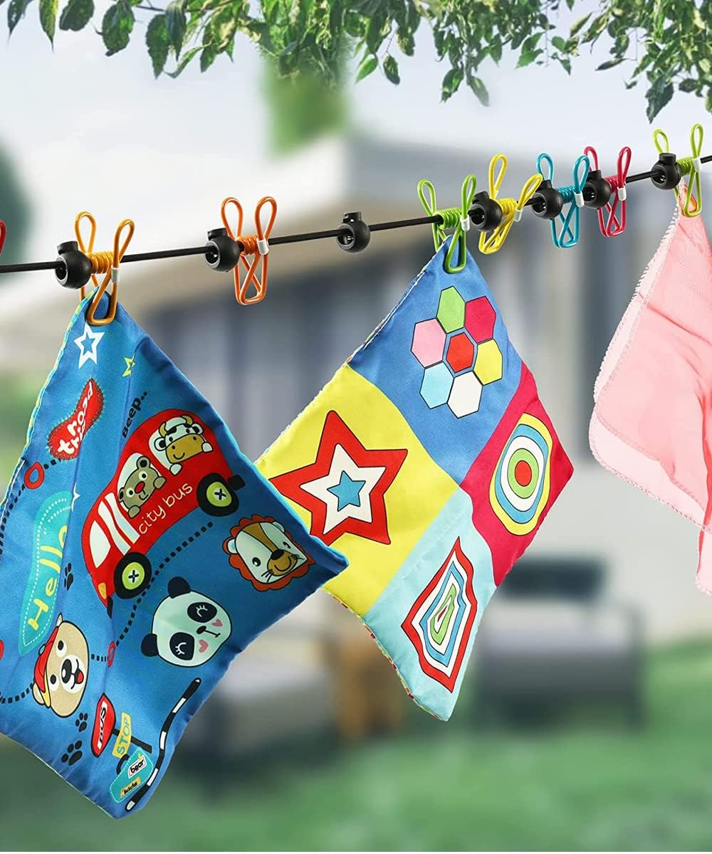 2 Pack Portable Clothesline with Climbing Carabiner Travel Clothesline with 12 Clothespins, Home Retractable Portable Clothesline for Indoor and Outdoor, Outdoor Camping (Blue) image number 1