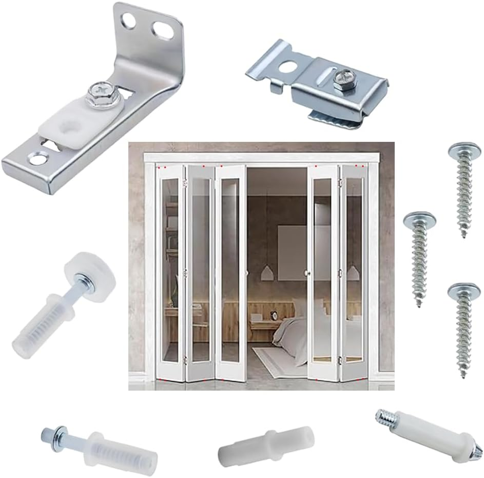 Universal Bifold Door Hardware Repair Kit - Includes Top/Bottom Brackets, Pivots & Guide Wheel for Closet, Barn, Pocket & Accordion Doors (2) image number 3