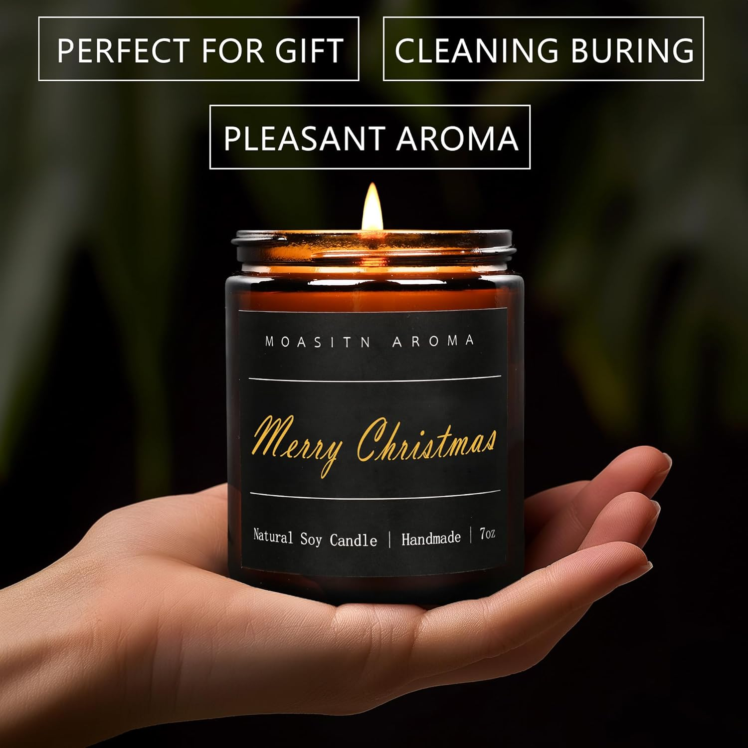 MOASITN Merry Christmas Scented Candles for Home|Cardamom,Cinnamon,Orange Scented Natural Soy Candle|Women,Men Jar Candel for Christmas,Winter,Relaxing|Longlasting Aromatherapy Candle|7Oz image number 3