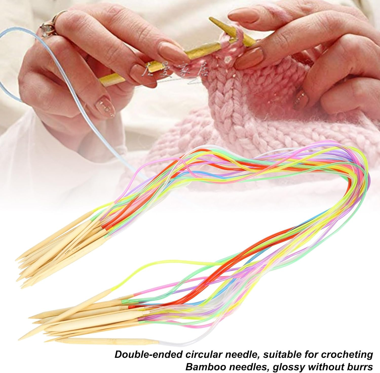 Knitting Needles Set, 18Pcs Circular Needle Bamboo for Knitting Scarves for Sweaters(120Cm+Accessories Bag) image number 5