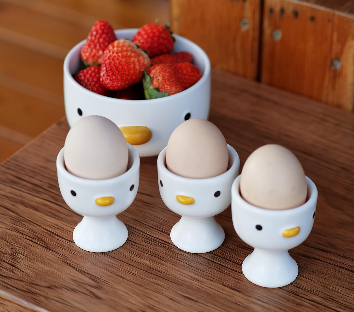 PURROOM Funny Duck Egg Cup, Cute Chick Egg Cups Gift Set of 3, Handmade Glaze Safety Ceramics Soft Boiled Egg Holder, Breakfast Kitchen Cooking. image number 5