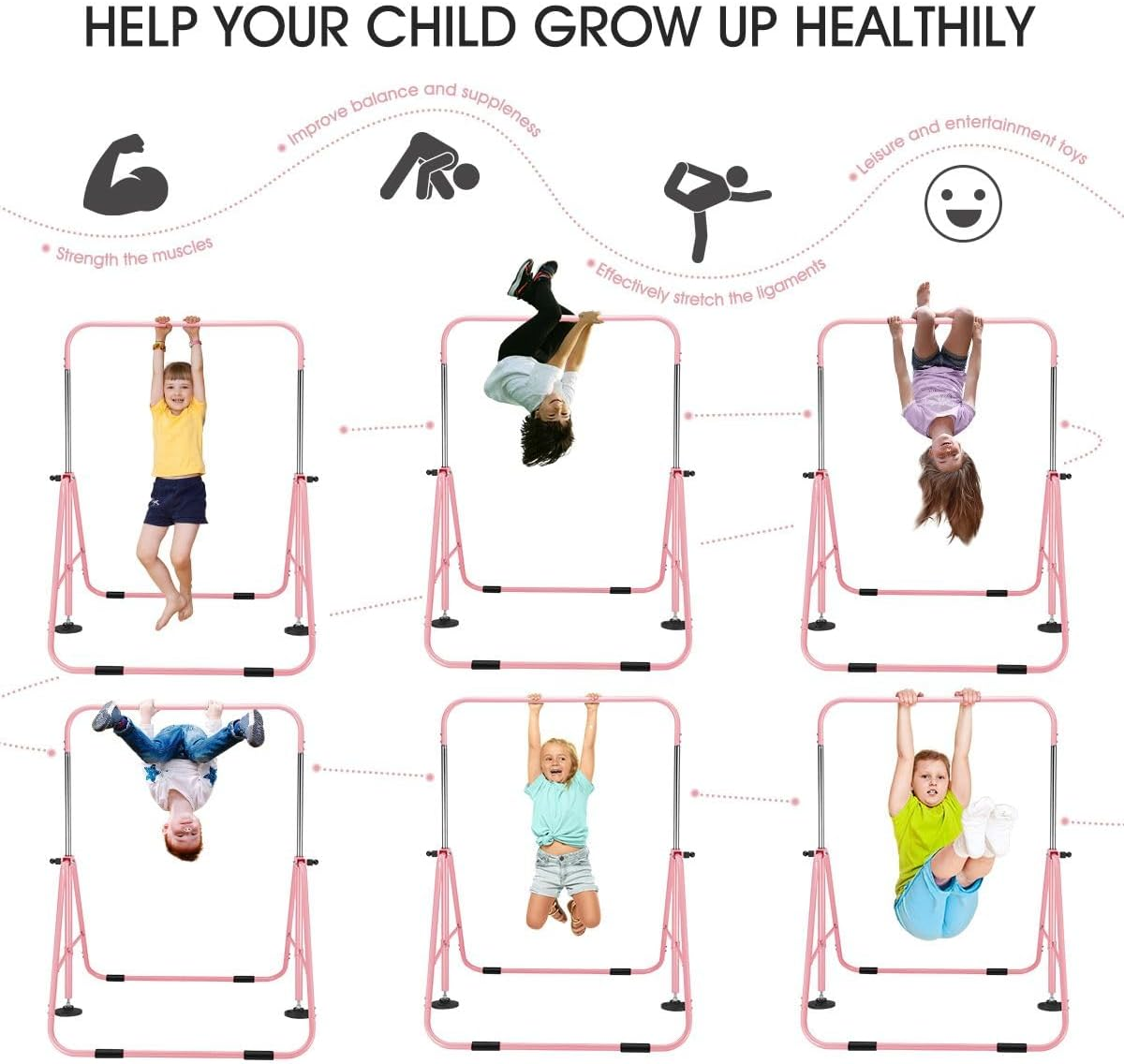 Genki Expandable Gymnastics Bars, Adjustable Height Gymnastic Horizontal Bars,Junior Climbing Frame Training Bar Children Folding Training Monkey Bars for Kids,Pink&hellip; - Blue image number 3