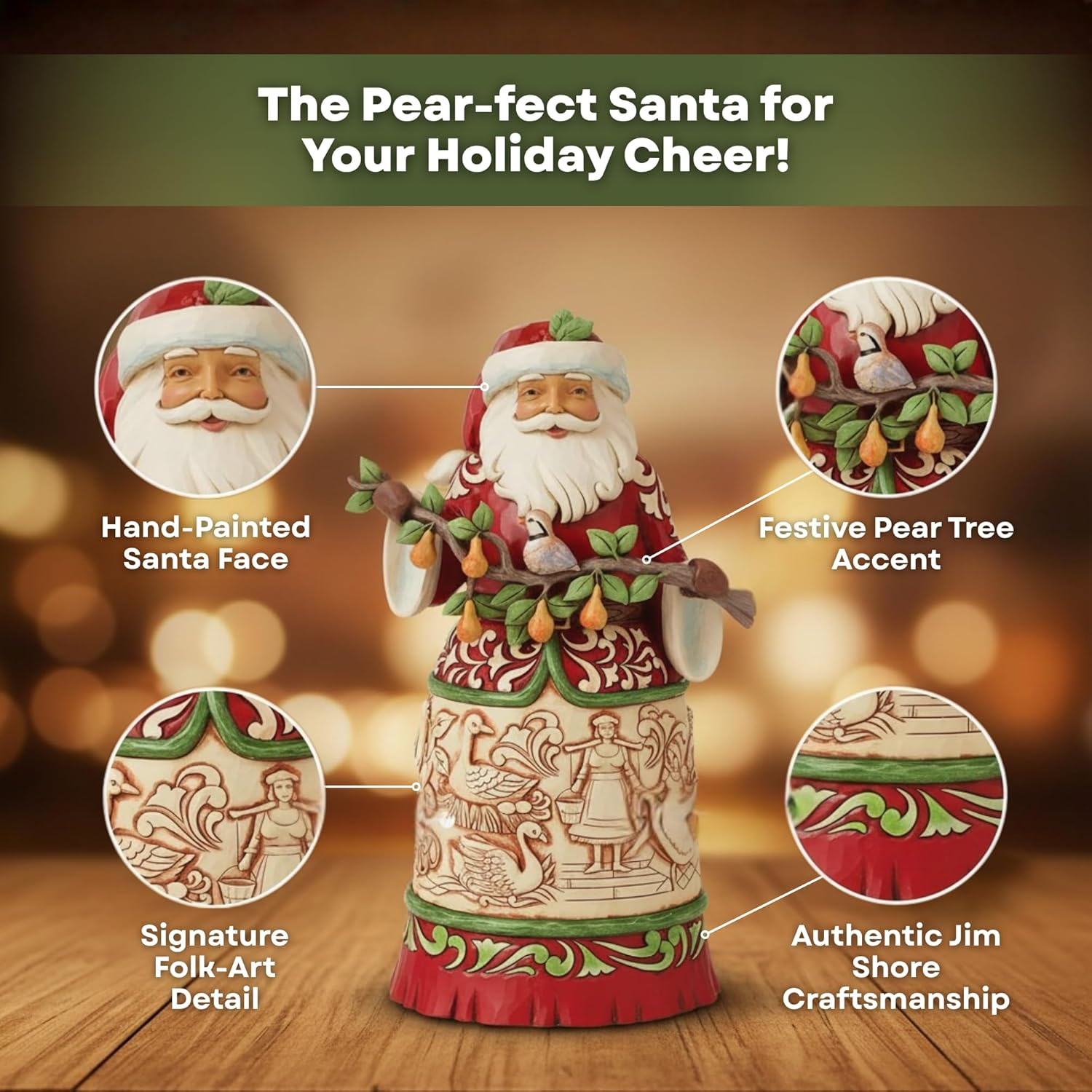 Enesco Jim Shore Heartwood Creek Worldwide Event Twelve Days of Christmas Santa Holding Pear Tree Branch Figurine, 9.33 Inch, Multicolor image number 2