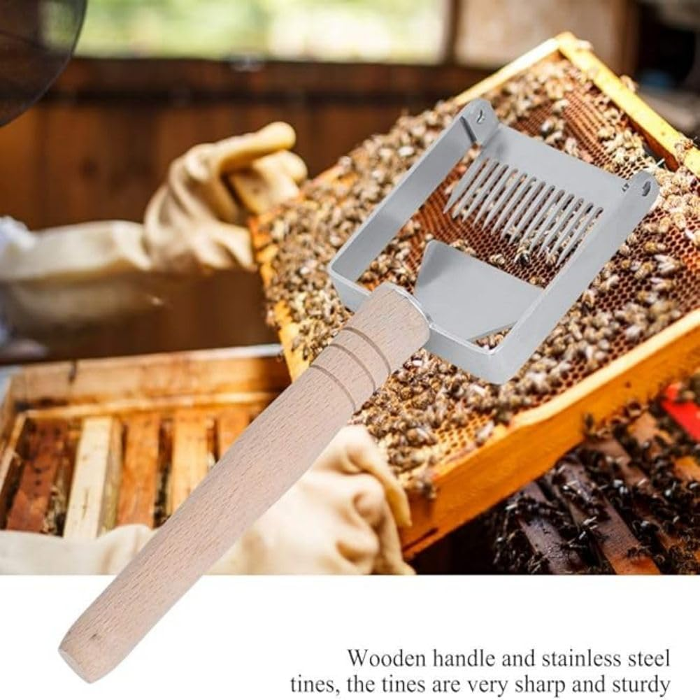 Honey Uncapping Fork Iron Stainless Steel Honeycomb Honey Scraper,Wooden Handle Beekeeping Beekeeper Equipment Tool image number 5