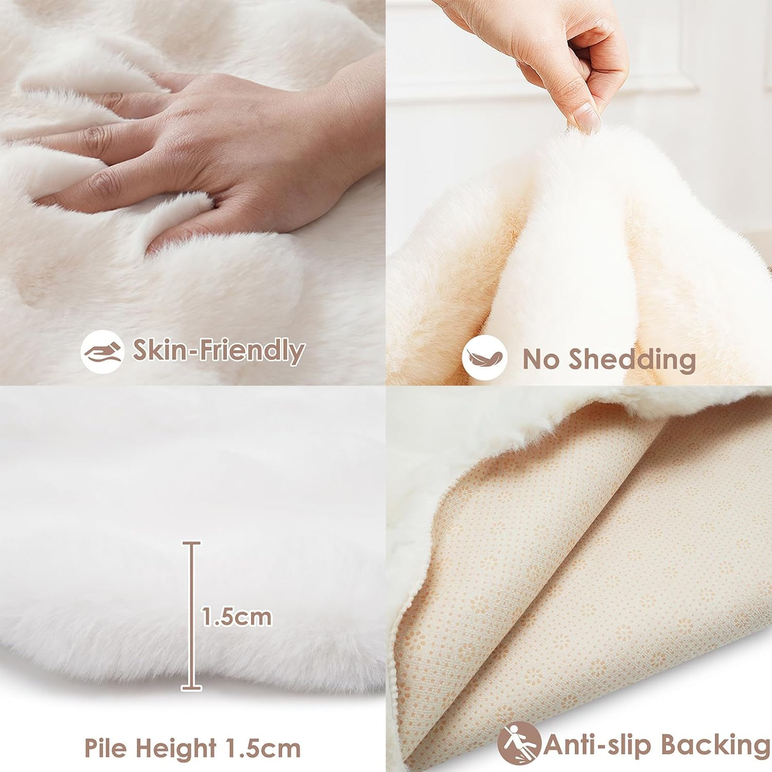 Fluffy Area Rug for Living Room, Luxury High Pile Shaggy Faux Fur Bubble Rugs for Bedroom, Modern Indoor Machine Washable Plush Carpet Anti-Skid Floor Mats for Home Decor (Beige, 120X180Cm)