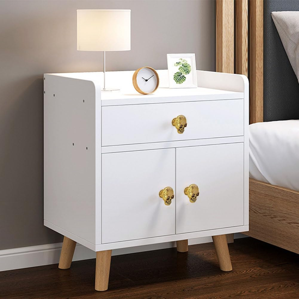 Gold Skull Drawer Knobs Pulls,Unique Skull Cabinets Knob Covers Decorative, Single Hole Metal Pull Handle for Dresser Closets Hardware Furniture Halloween Skull Kitchen Accessories (Antique Gold) image number 2