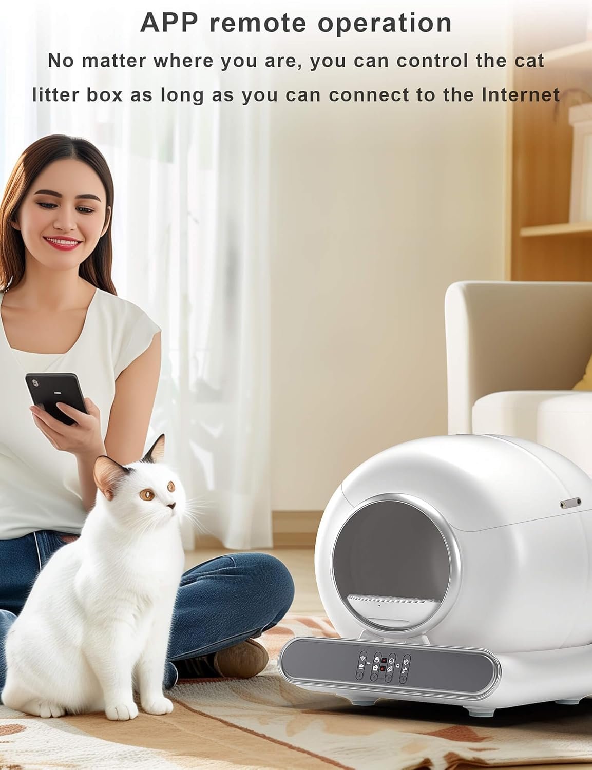 Automatic Cat Litter Box Tray, 65/9L Large Capacity Self-Clean No-Scoop Litter Clean Robot, with Safety Protection/Smart App/Odor Removal for Multi Cats (2-18LB) image number 3