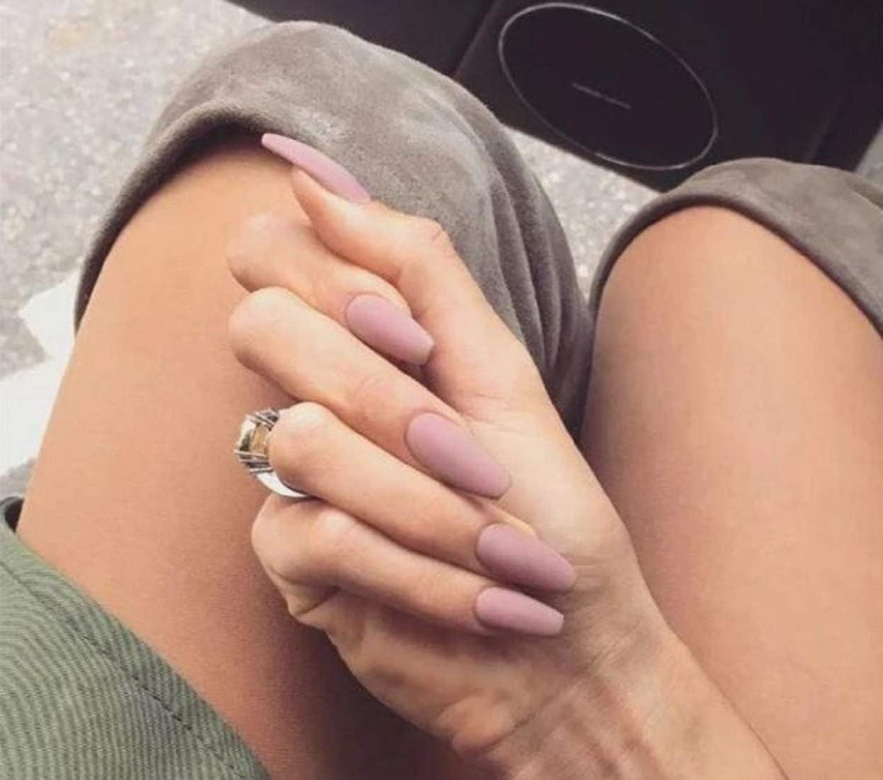 VIKSON INTERNATIONAL Set of 24 Pcs 12 Pcs WINE Red 12 Pcs NAKED COFFEE MATTE Finish Roud Tip Pre-Design French Manicure Full False Fake Nails with 1 Nail Glue Sticker Sheet. image number 4