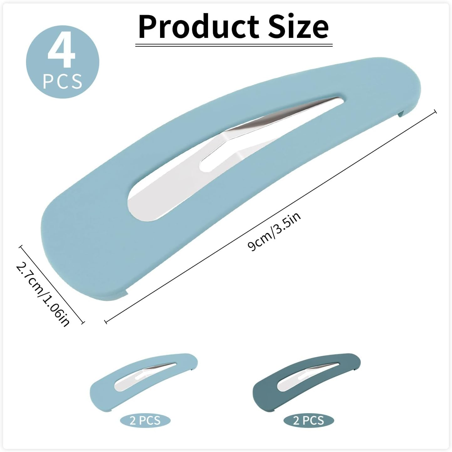 4PCS Large BB Hair Barrettes Metal Matte Snap Clips Hair Pins for Girls and Women Hair Accessories ((9Cm, Blue) image number 1